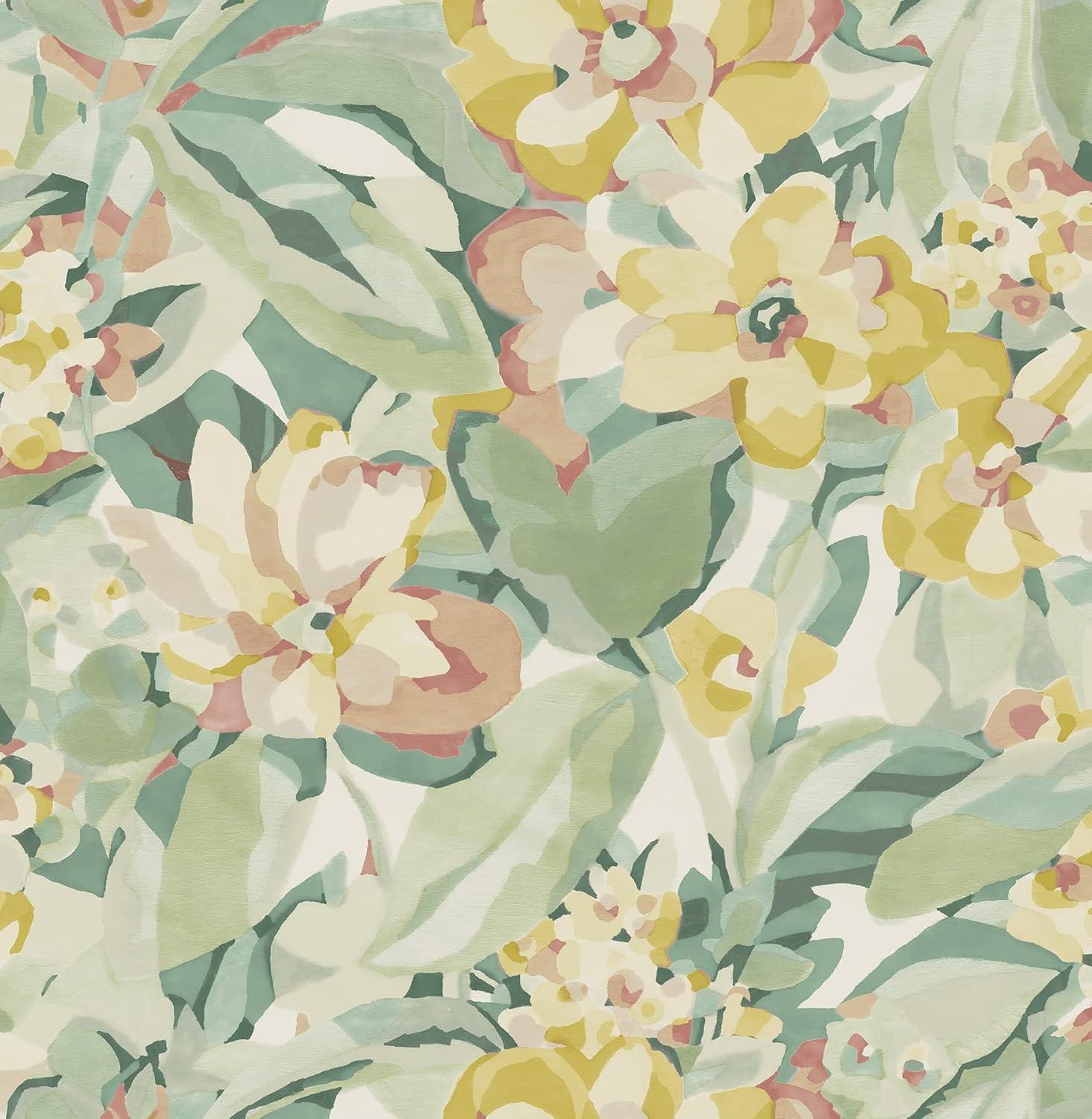 Yellow and Green Floral Peel & Stick Wallpaper Roll