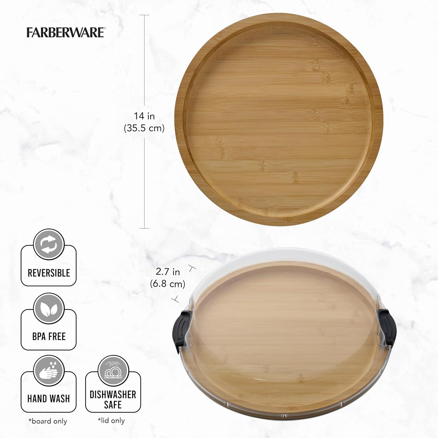 14" Round Bamboo Charcuterie Board with Clear Locking Lid