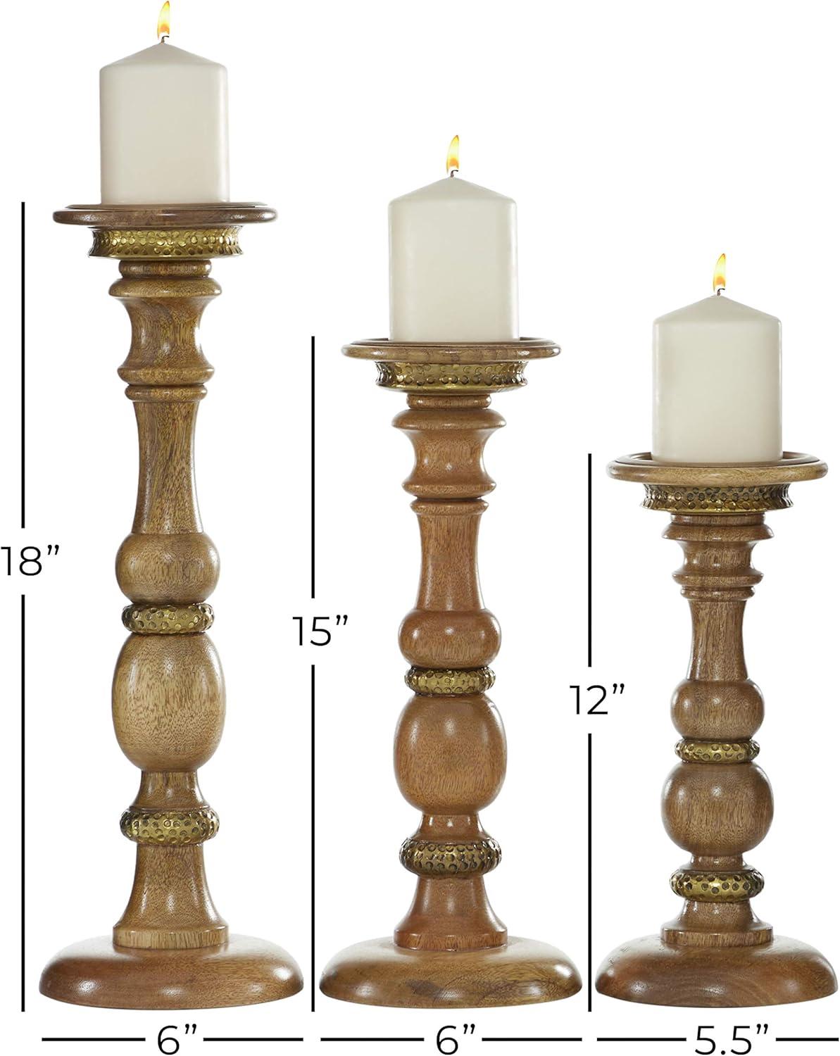 DecMode 18", 15", 12"H Wood Natural Candle Holder, Brown, 3 - Pieces