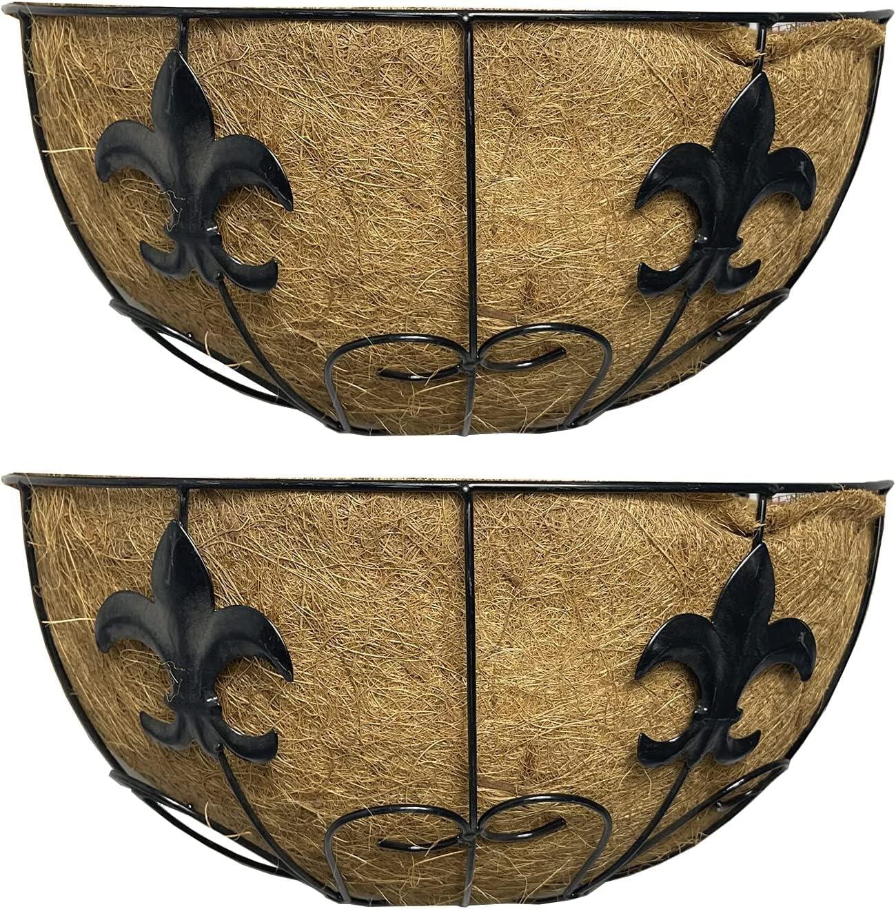 Ashman Wall/Rail Metal Plant Basket, Black, 2 Pack – Hanging Flower Planters for Fences & Walls