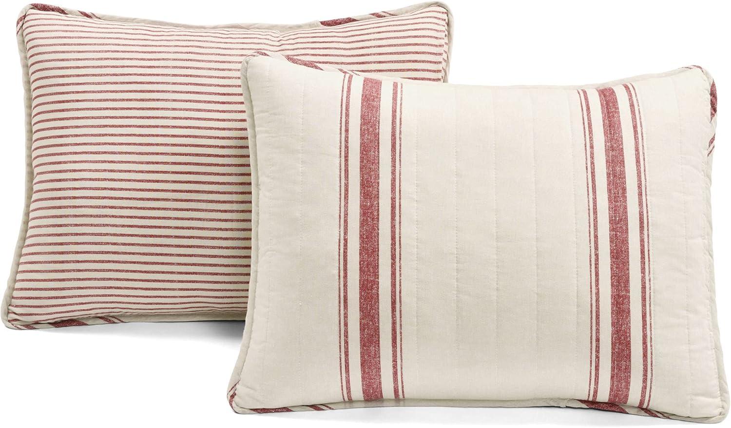 Lush Decor Farmhouse Stripe Cotton Reversible Quilt, King, Red, 3-Pc Set