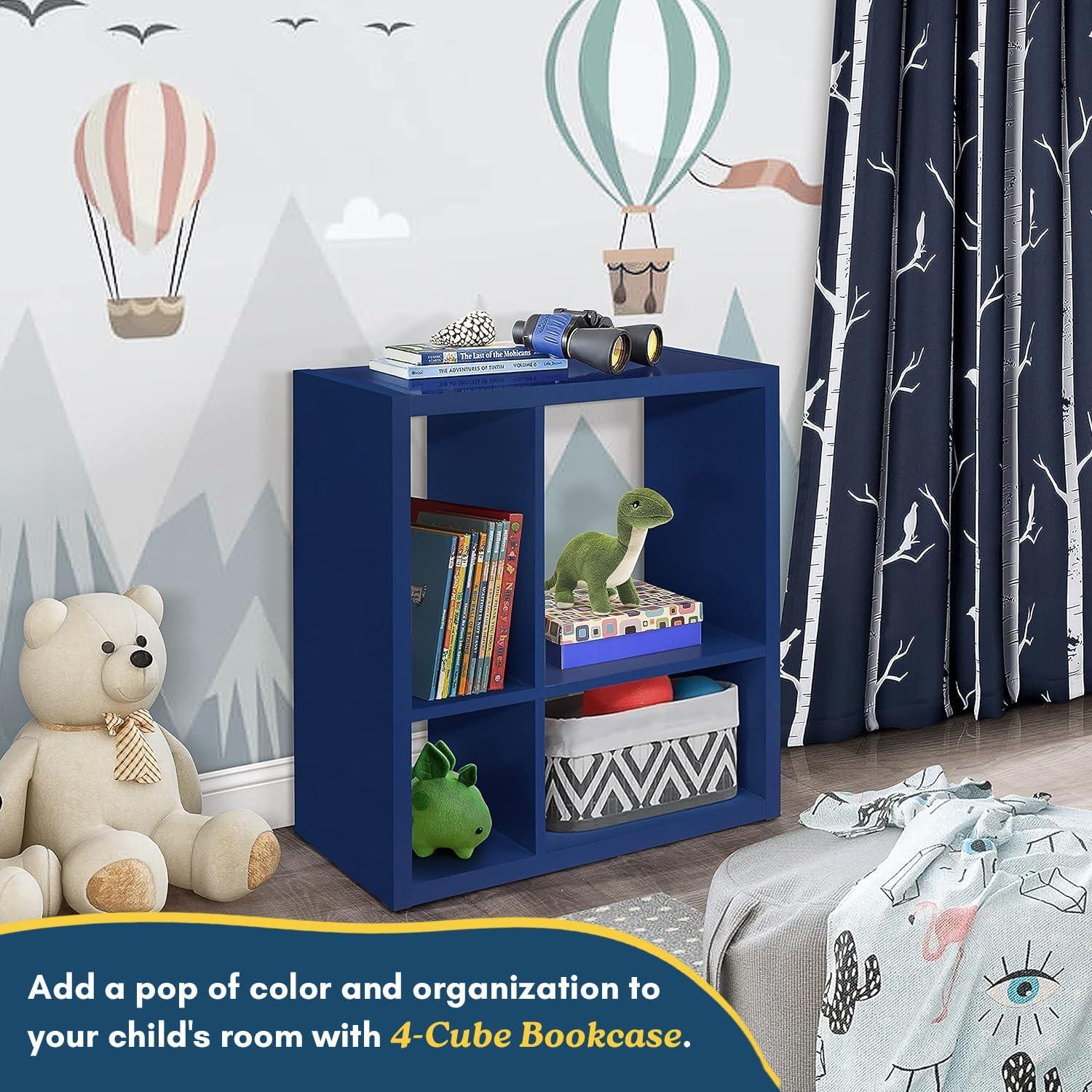 Kings Brand Furniture - Katelyn 4-Cube Open Bookcase, Kids Toy Storage Shelf Organizer (Blue)