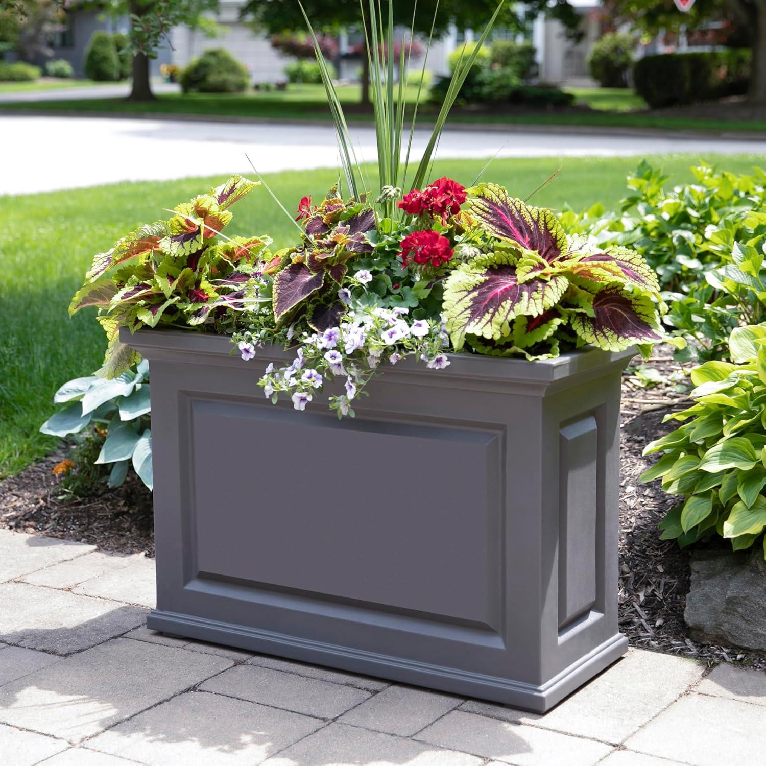 Mayne Inc. Nantucket Trough Planter - Graphite Grey - 36in L x 16in W x24in H - with 17.3 Gallon Built-in Water Reservoir (4847-GRG)