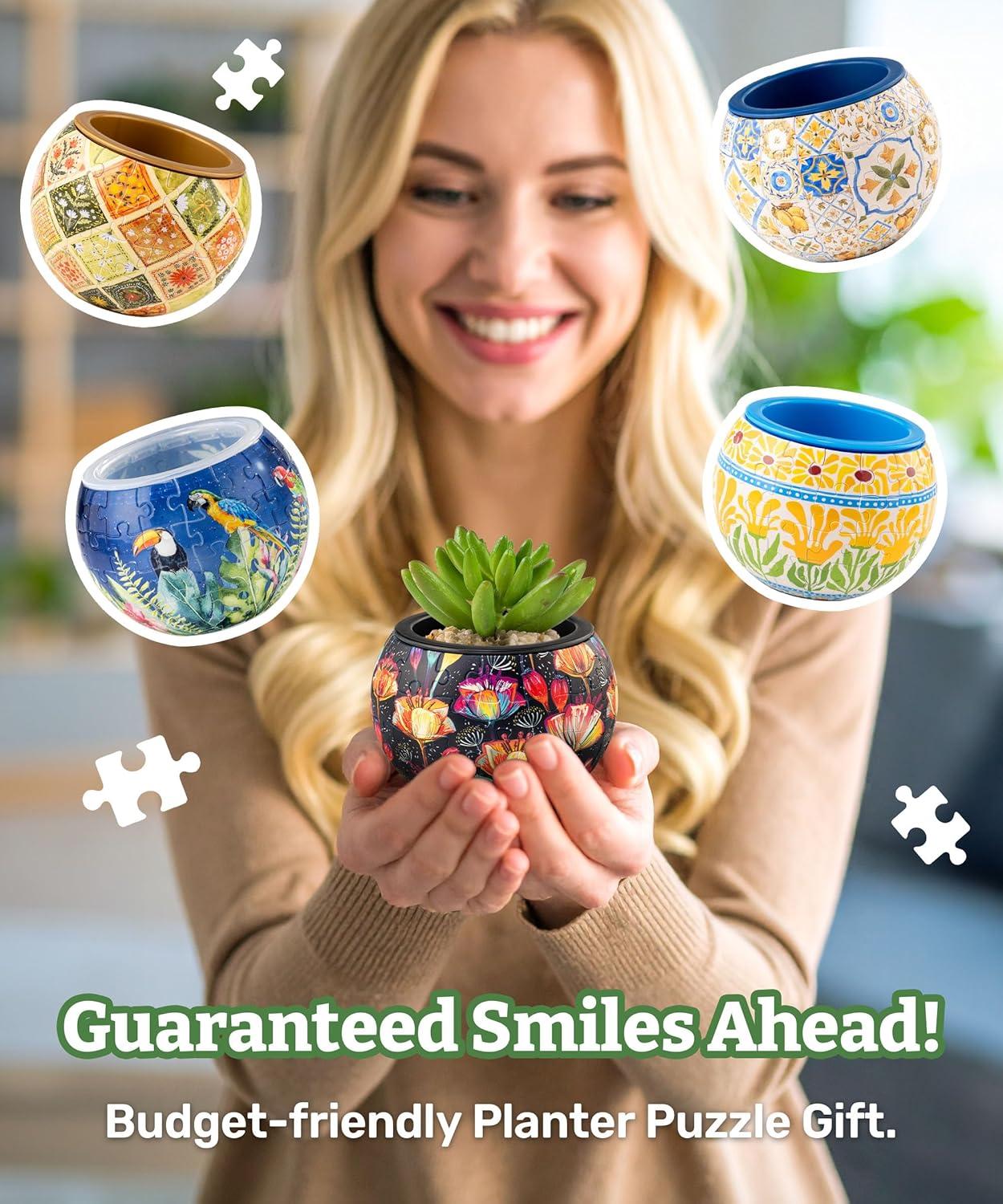 3D Puzzle Planter 80 Pieces - Flower Pot - Dancing Leaves in Fall, Home Decor Flower Pots for Indoor Cactus, Succulents Pots [K1108]