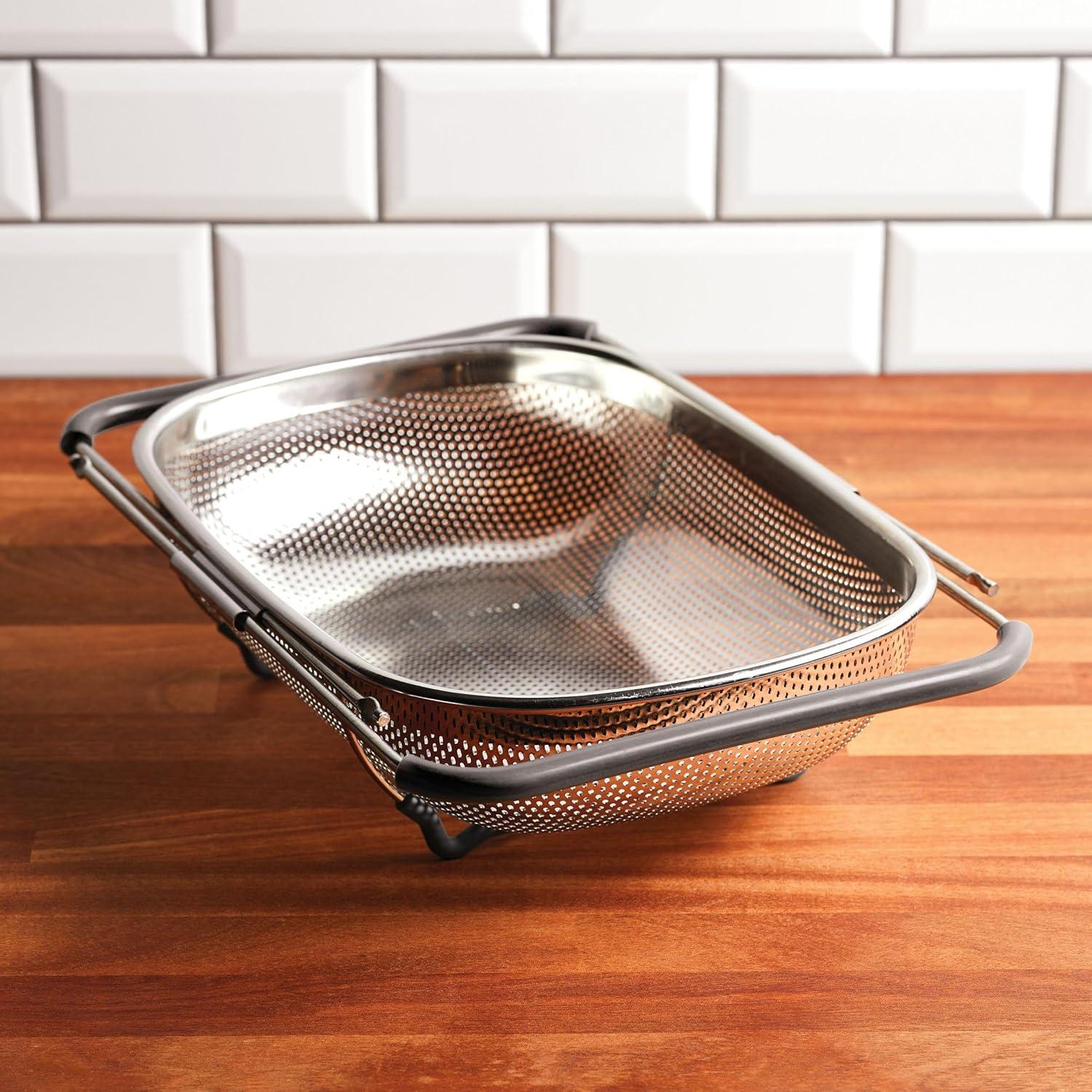 Stainless Steel Over-The-Sink Colander with Gray Handles