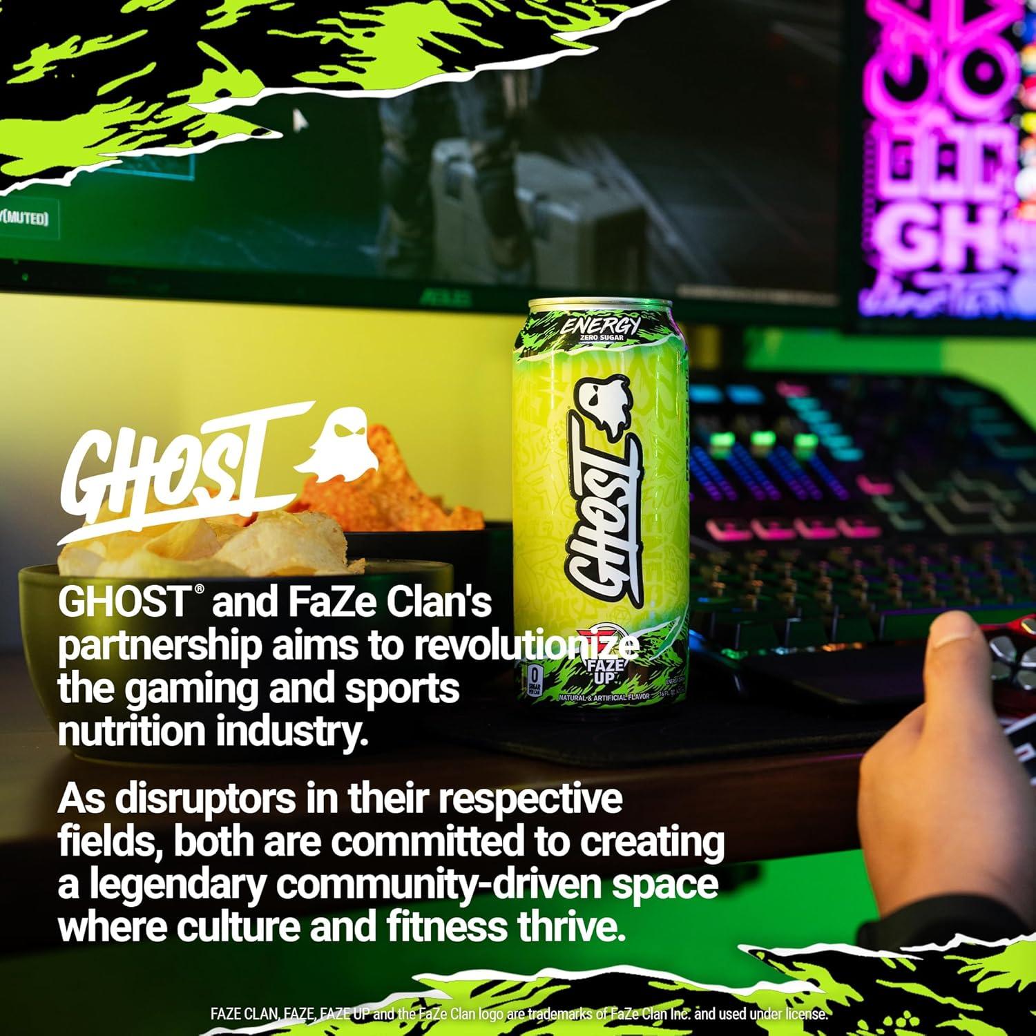 GHOST Energy Performance Energy Drink, Faze Clan "Faze Up" - 12-Pack x 16oz Cans - Energy & Focus - Zero Sugars, 200mg of Natural Caffeine, L-Carnitine & Taurine - Gluten Free & Vegan