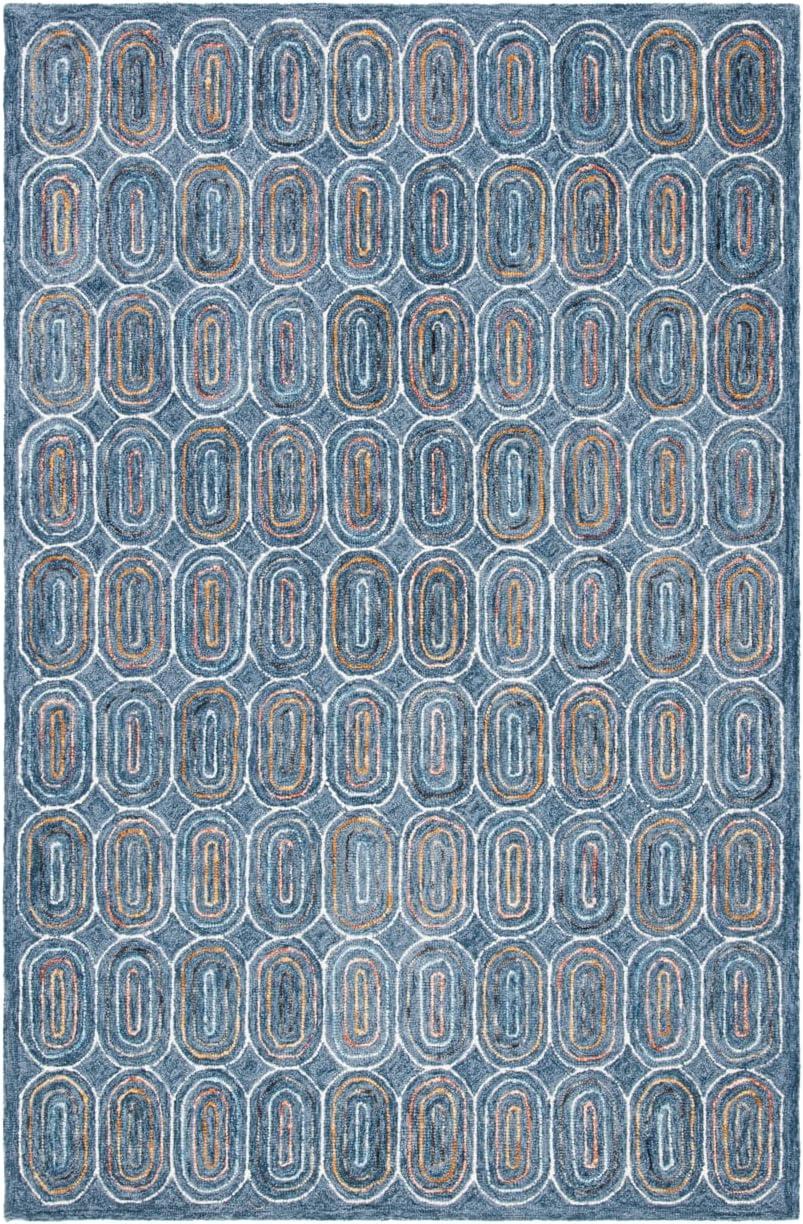 Blue Geometric Hand-Tufted Wool Area Rug, 5' x 8'