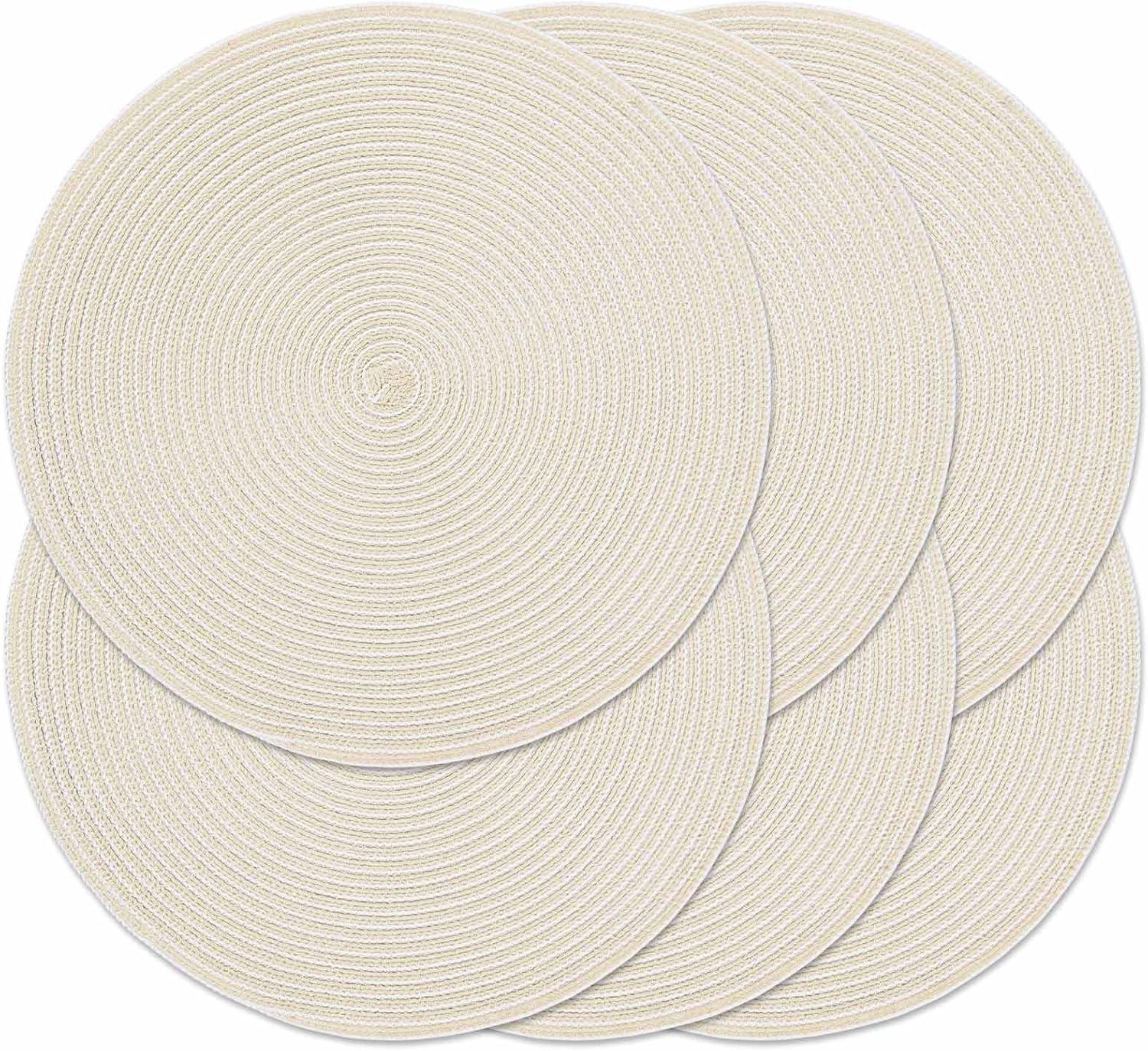 Asija Placemats，Round Cotton Braided Table Place Mats Braided Coaster Placemas Non-Slip Table Mats Placemats Set of 4 for in door Dining Kitchen Table Washable 15 inch
