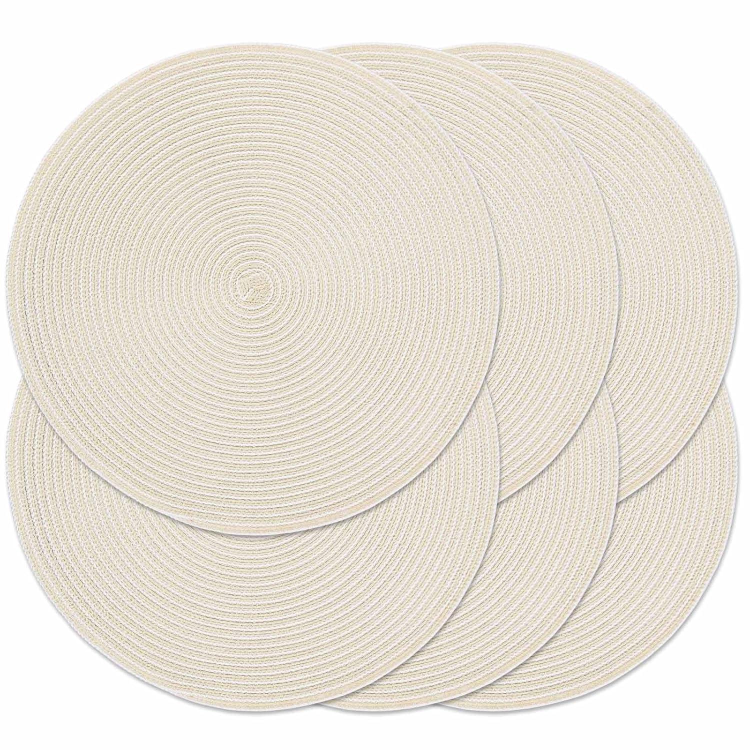 Asija Placemats，Round Cotton Braided Table Place Mats Braided Coaster Placemas Non-Slip Table Mats Placemats Set of 4 for in door Dining Kitchen Table Washable 15 inch