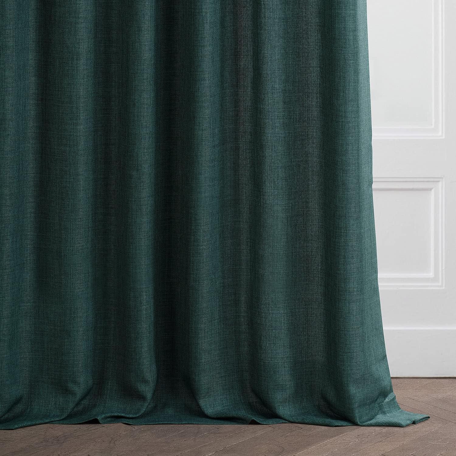 Empire Green Italian Faux Linen Curtain (1 Panel), Empire Green, 50W X 108L