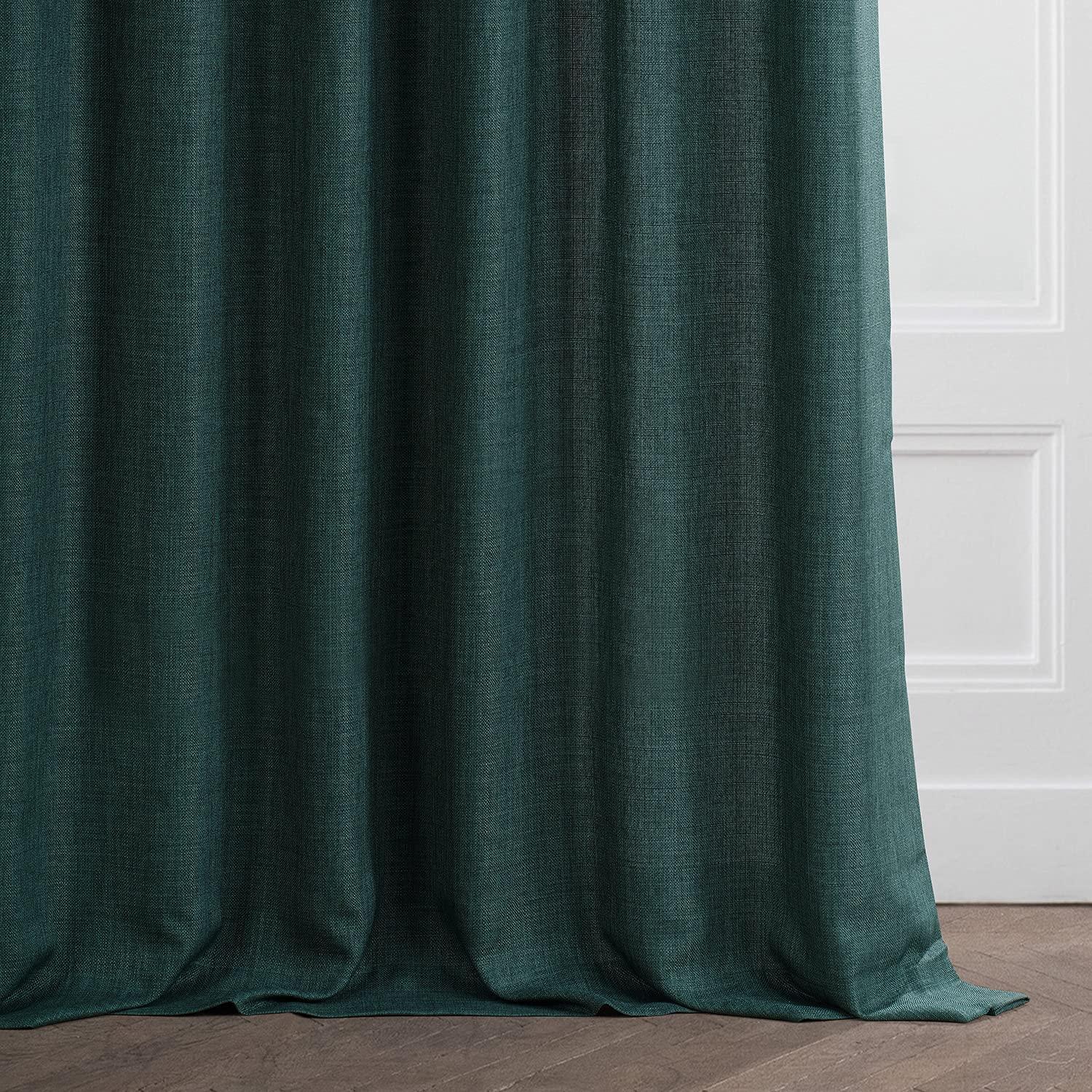 HPD Half Price Drapes Empire Green Italian Faux Linen Room Darkening Curtains with Rod Pocket - 1 Panel - Window Curtains for Living Room & Curtains for Bedroom, 50W X 108L