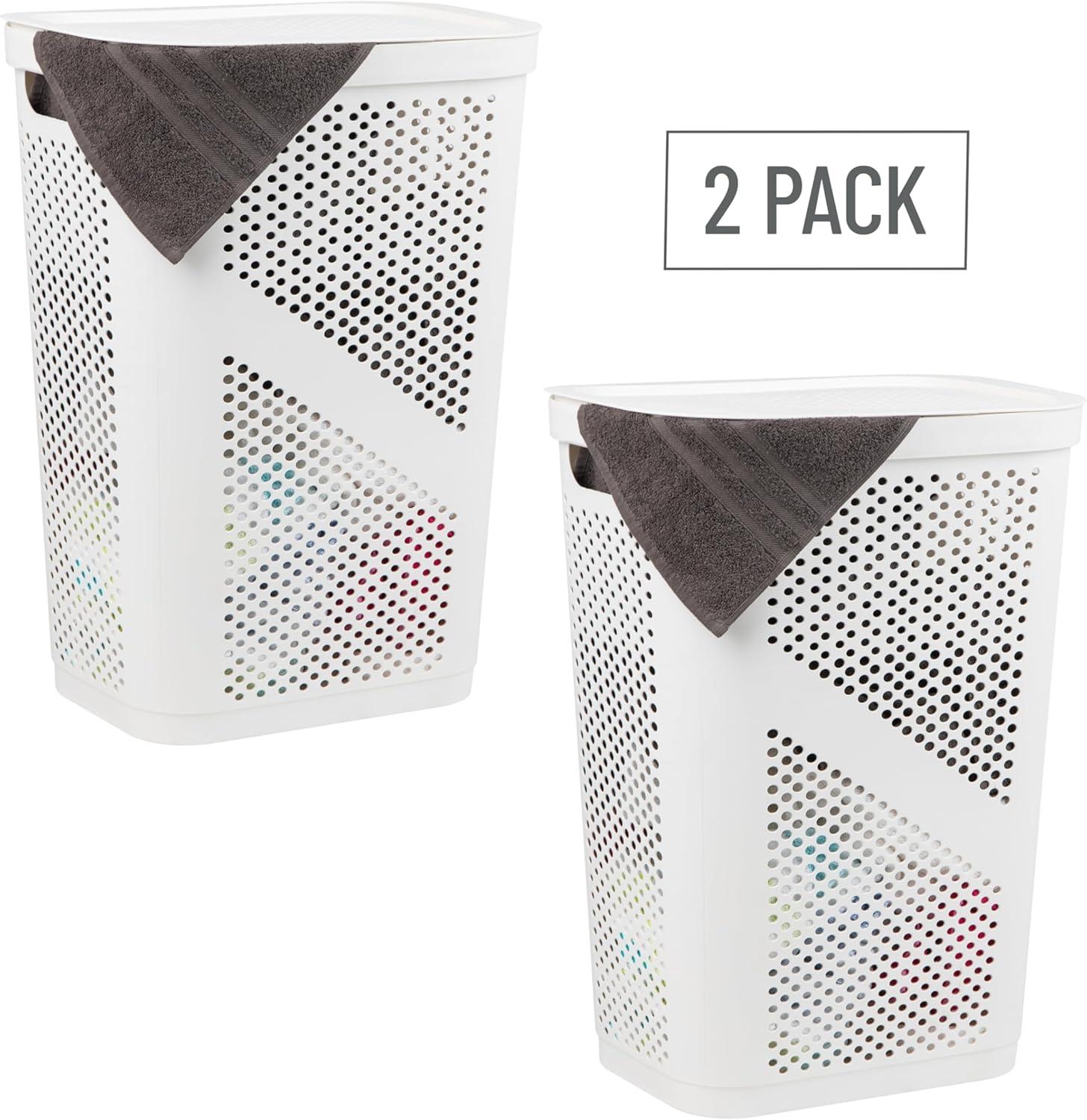 Mind Reader Mind Reader 60L Slim Laundry Hamper, Clothes Basket, Lid, Ventilated, Plastic, 17.25"L x 13.75"W x 23.5"H, 2-Pack