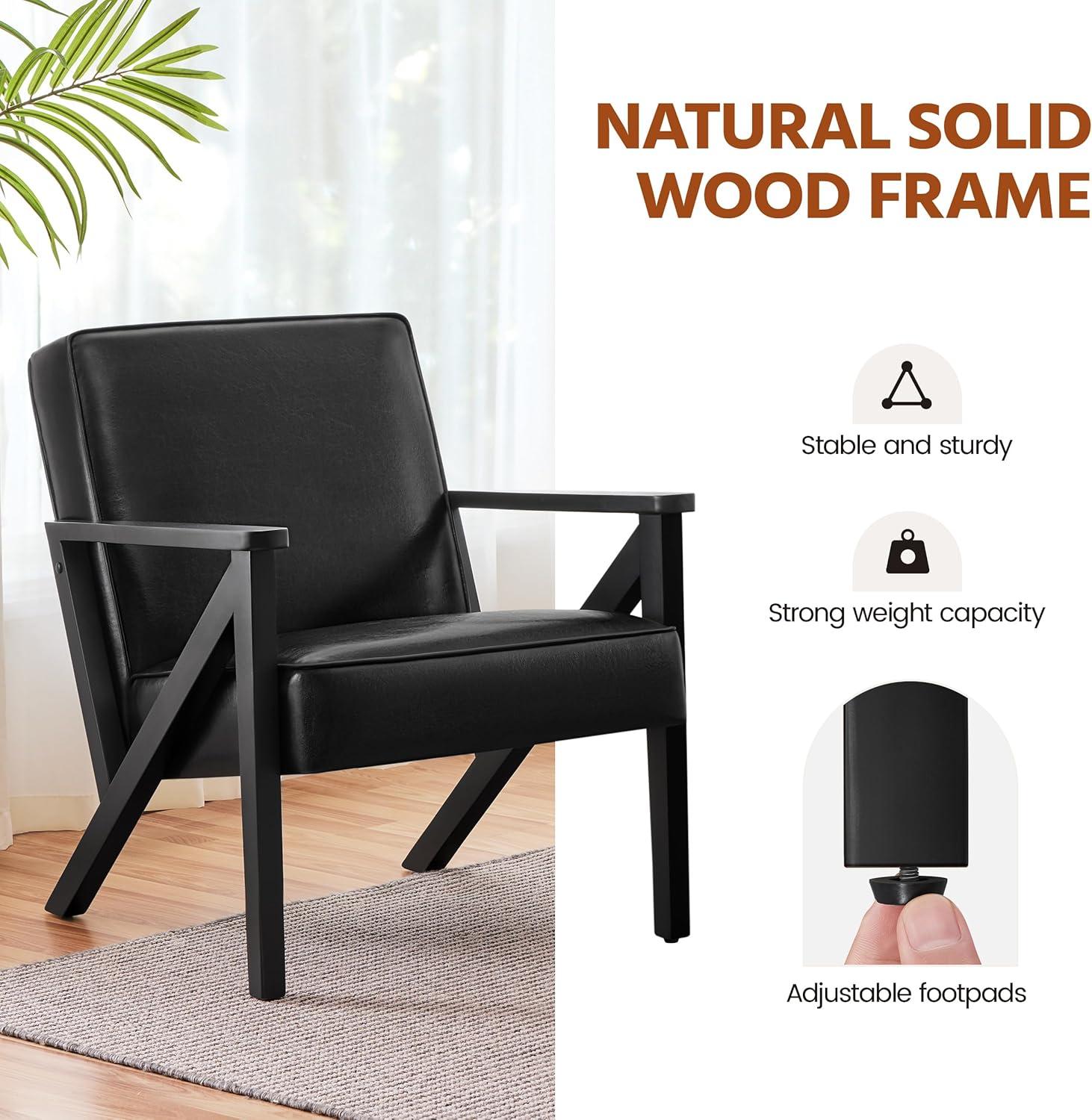 Yaheetech Faux Leather Armchair Accent Chair with Wood Legs for Living Room, Black