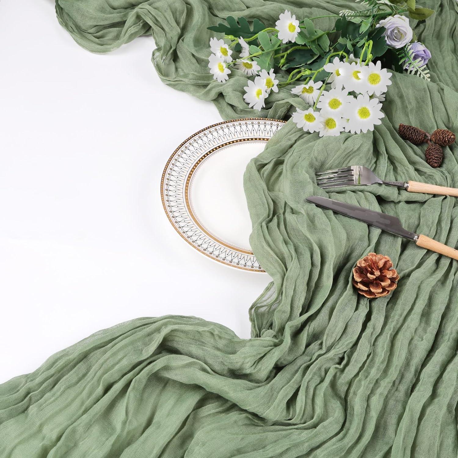 Mint Green Cheesecloth Table Runner 6 Pack 35" Boho Gauze Runner 120 inches Long Tablecloth Runner Rustic Sheer Fabric Bulk for Baby Shower Wedding Bridal Birthday Party Table Decorations