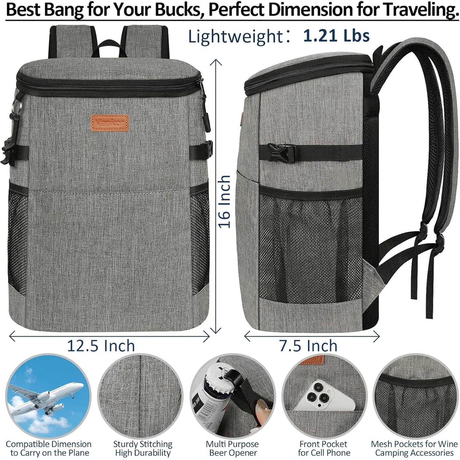 Camping Cooler Backpack 30 Cans, Soft Backpack Coolers Insulated Leak Proof Travel Cooler Bag Waterproof Lunch Picnic Beach Work Trip Thermal Bag Drink Beverage Beer Bag Cooler
