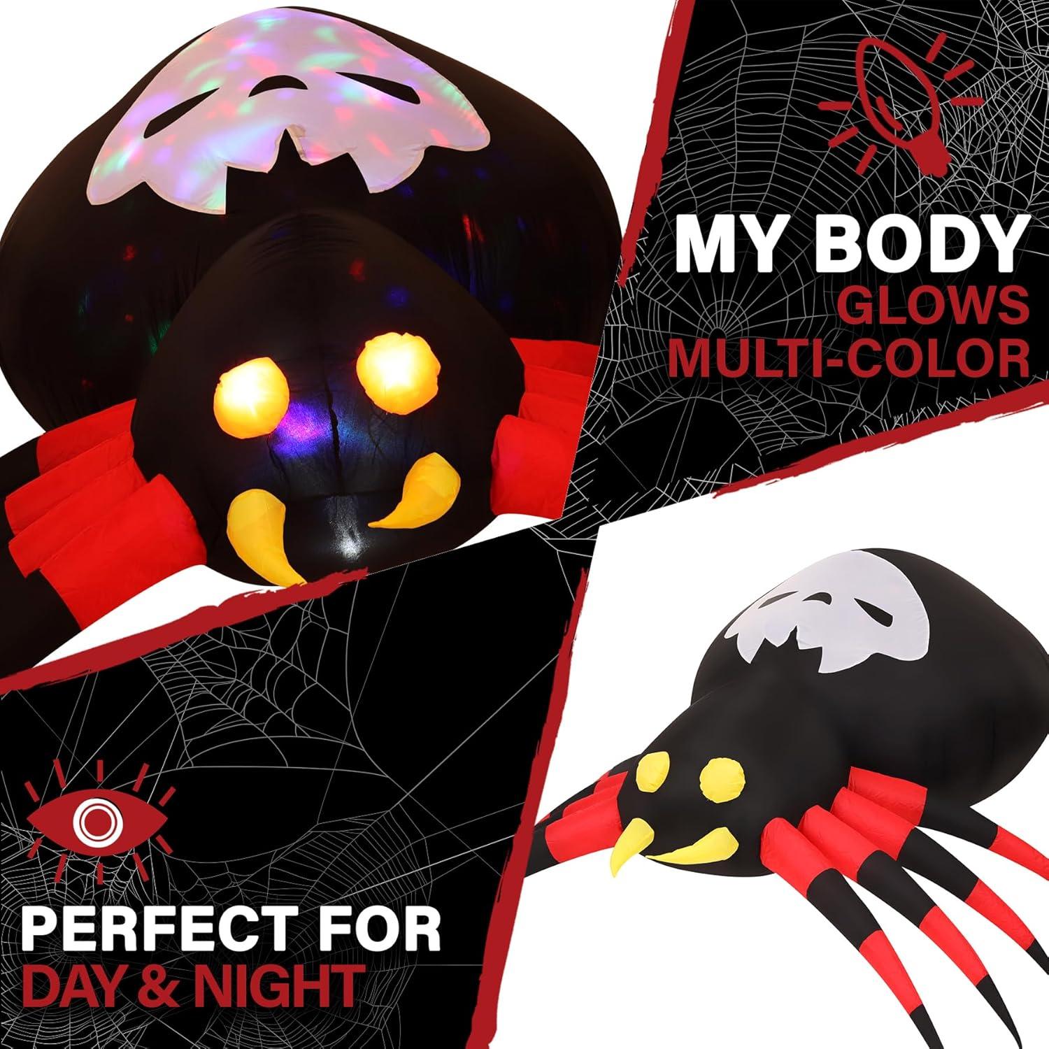 5.9-Ft. Wide Inflatable Black and Red Spider with Multi-Color Disco Lights