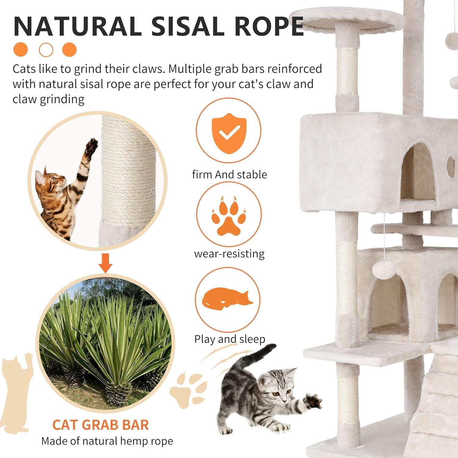 70" Cat Tree Tower With Scratching Posts, Multiple Cat Caves, Top Perch, And Play Features For Indoor Cats