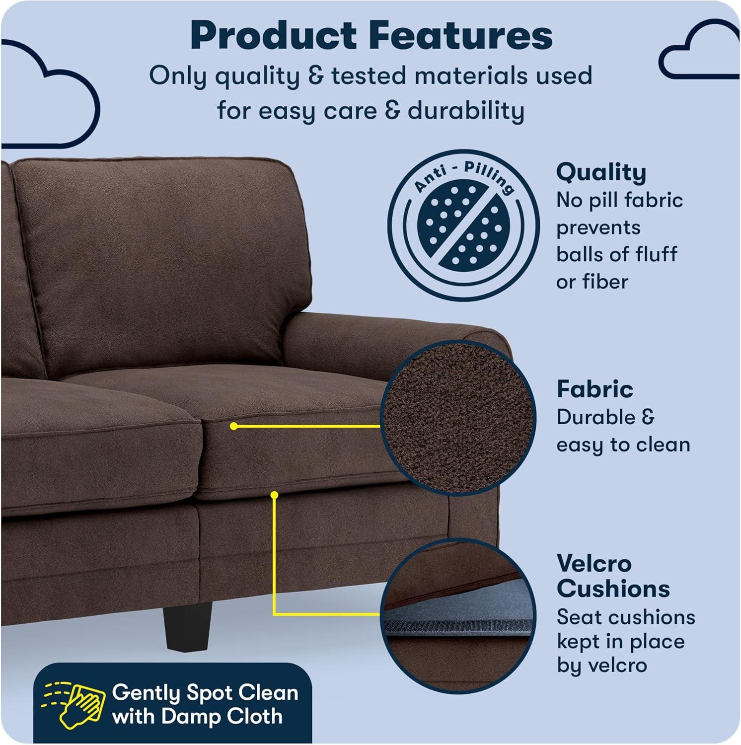 Serta Copenhagen 61" Rolled Arm Sofa, Easy Care Fabric, Soft Pillow Back, Pocket Coil Seat Cushions