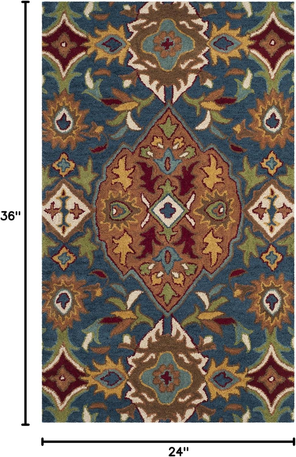 SAFAVIEH Heritage Reanna Geometric Floral Wool Area Rug, Camel/Blue, 2' x 3'