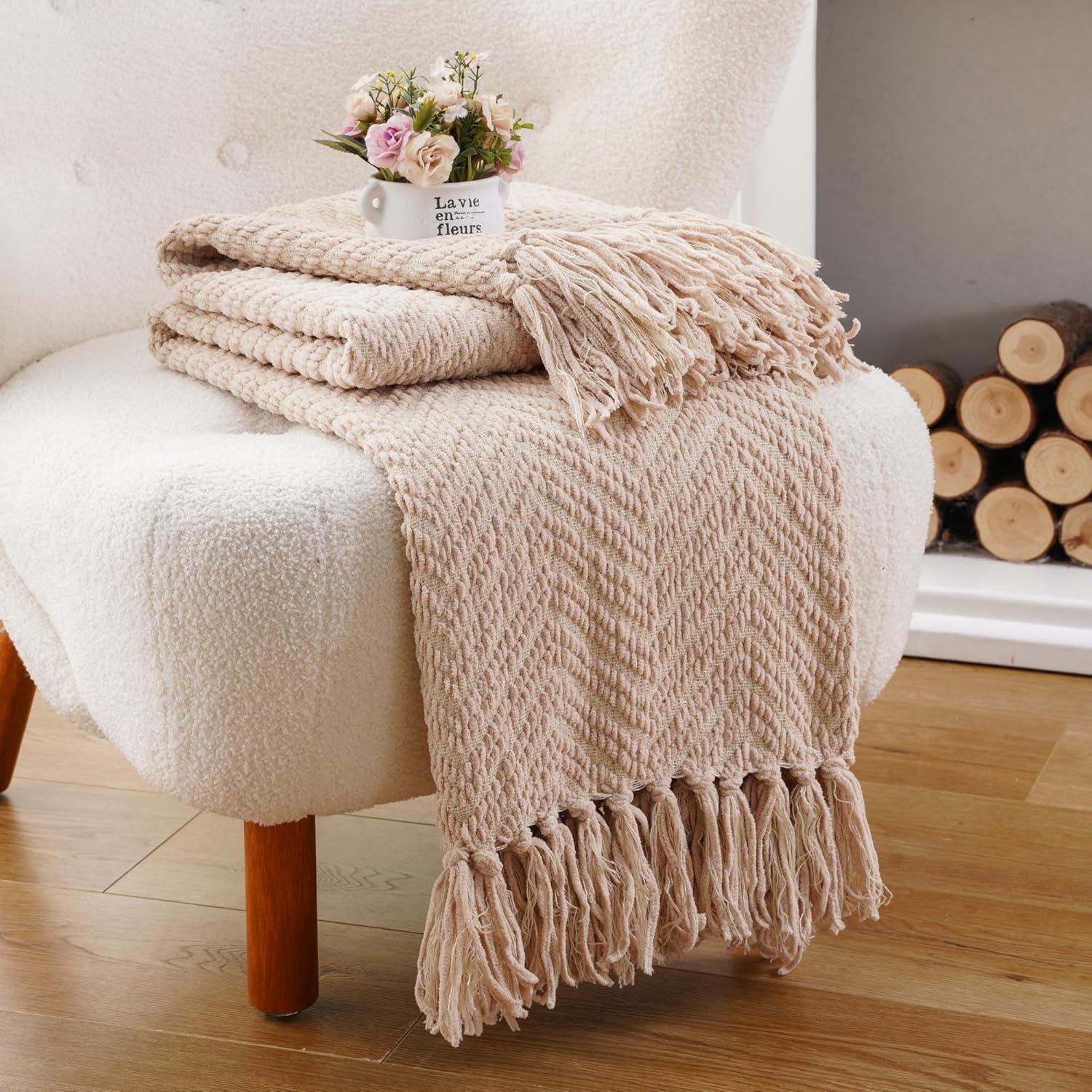 Battilo Home Throw Blanket for Couch, Decorative Knit Grey Blanket for Bed, Super Soft Warm Grey Throws for Room Farmhouse Accent Decor, 50"x60"