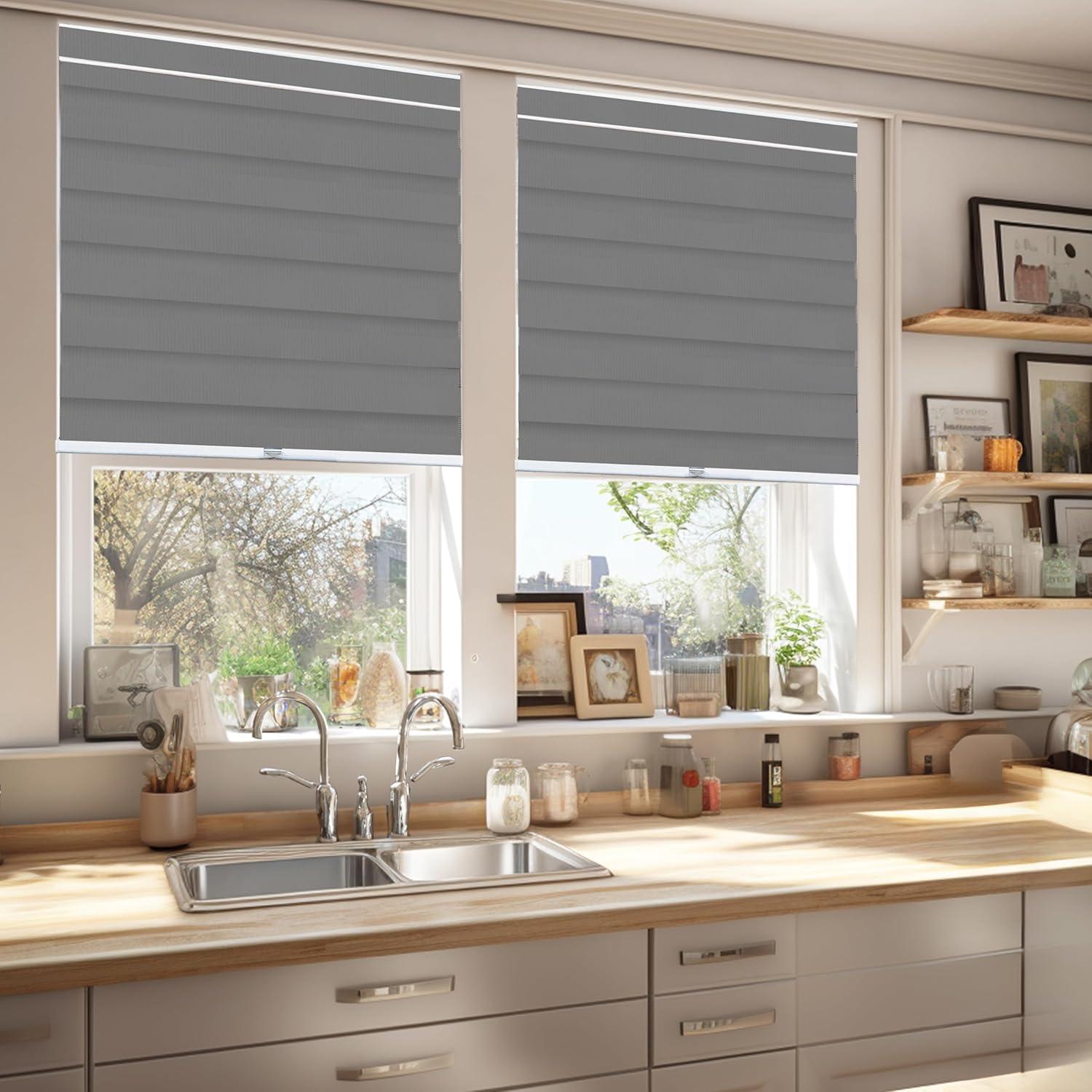 CHICOLOGY Zebra Roller Shade , Window Zebra Blind , Light Filtering , Basic Slate, 23"W X 72"H