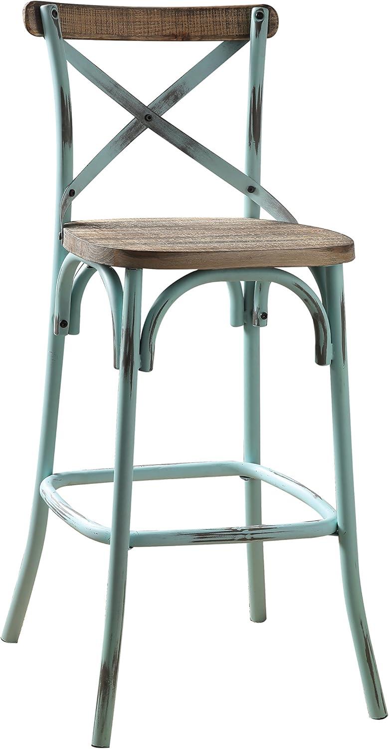 Vintage Zaire Bar Chair in Antique Sky & Oak with Metal Frame