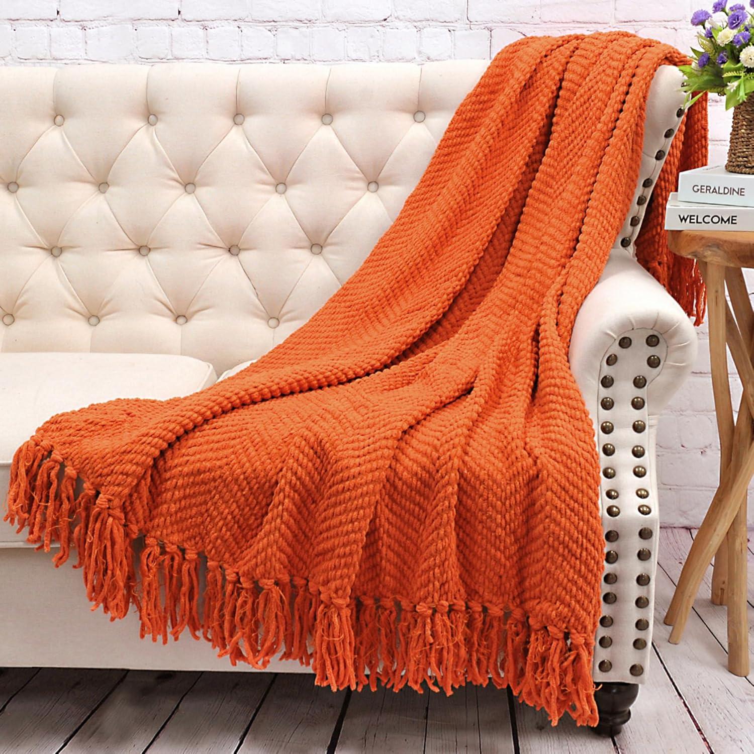 Home Soft Things Reversible Tweed Throw Blanket, Super Soft & Cozy - Burnt Orange, 50x60"