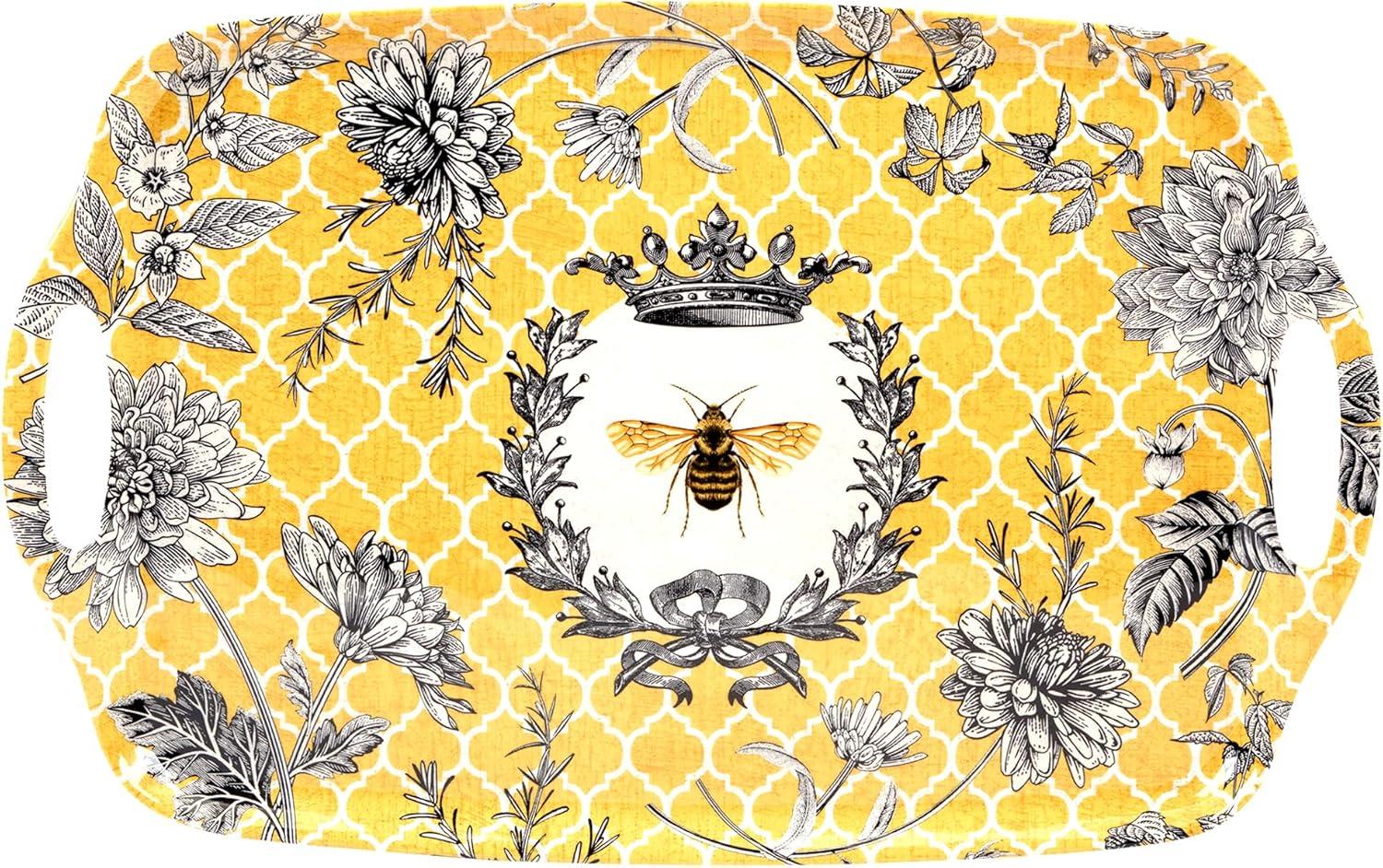 French Bees Melamine 2pc Platter Set includes Rectangular Tray with Handles Rectangular Platter