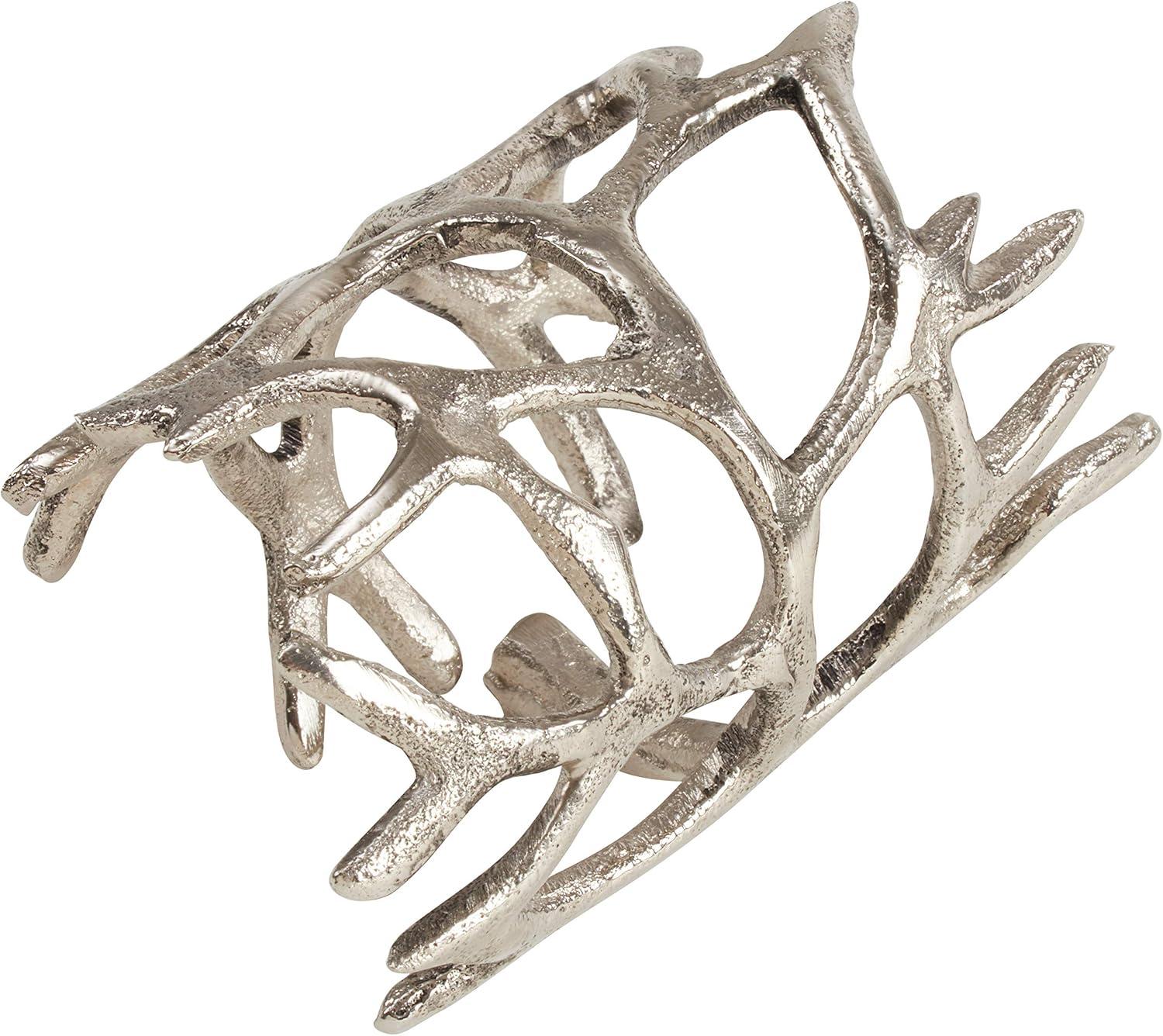 Silver Aluminum Wrapped Antlers Napkin Rings Set of 4