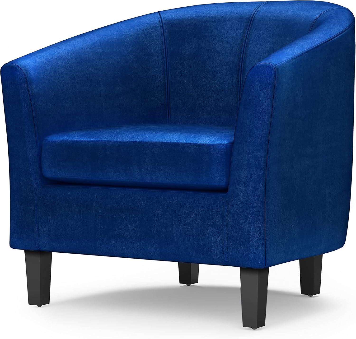 Austin Blue Velvet Barrel Accent Chair with Wood Legs