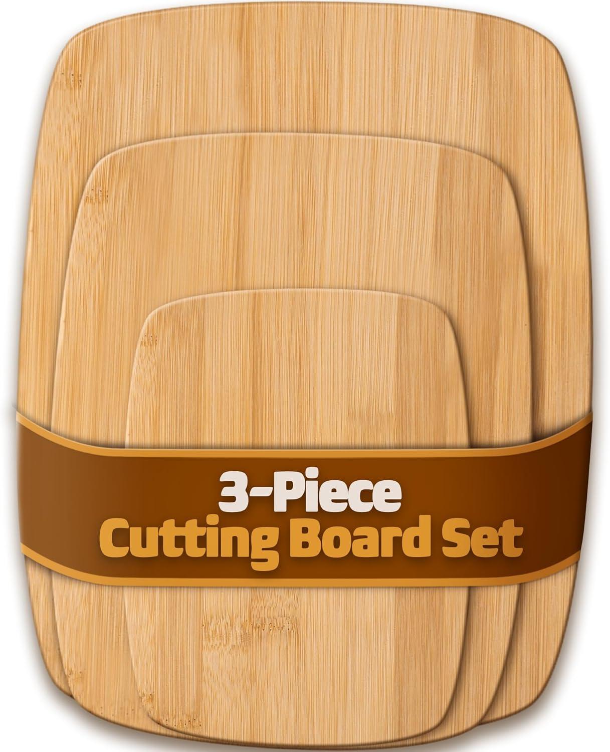 3-Piece Bamboo Wood Cutting Board Set with Juice Groove