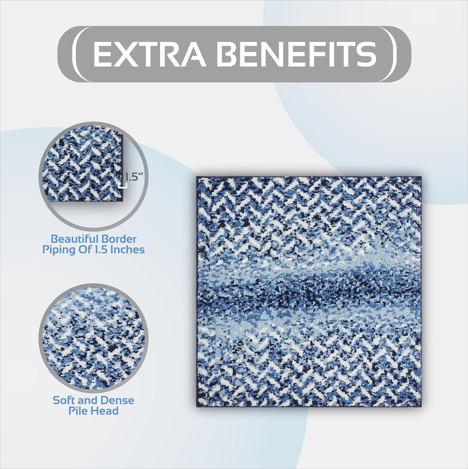 Better Trends Casablanca 100% Micro Polyester Knitted Chevron Pattern 24" Square Bath Rug - Blue