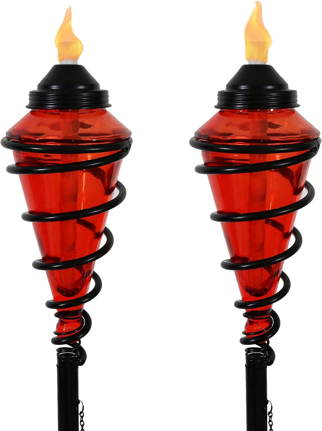 Sunnydaze Outdoor Adjustable Height Glass and Metal Swirl Patio and Lawn Torch Set