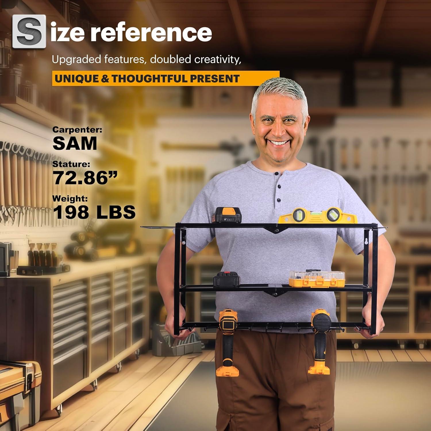 Spampur Power Tool Organizer Wall Mount with Charging Station, Garage Tool Shelf 6 Drill Holders, Tool Battery Holder with Plier holder Heavy Duty Rack, Tool Storage Rack with 4 Outlet Power Strip