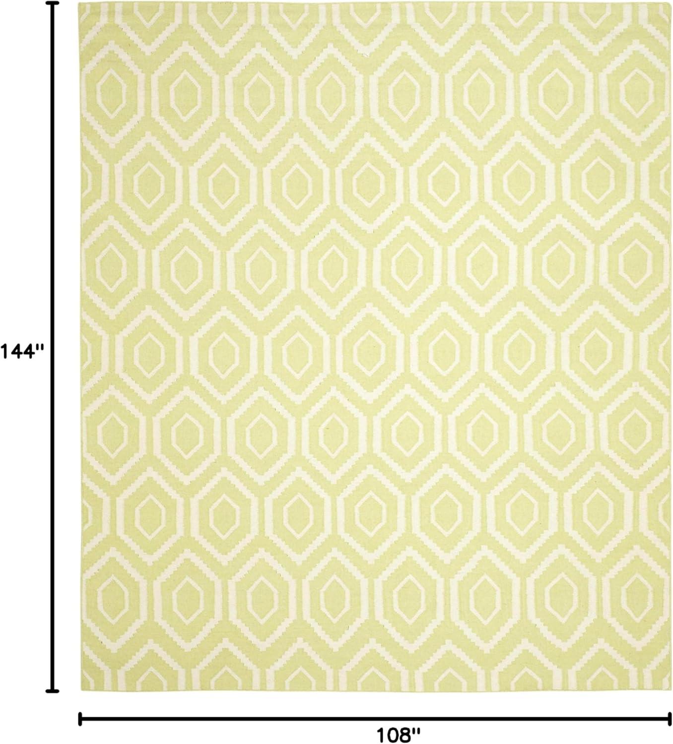 SAFAVIEH Dhurrie Bianca Geometric Hexagons Wool Area Rug, Green/Ivory, 9' x 12'