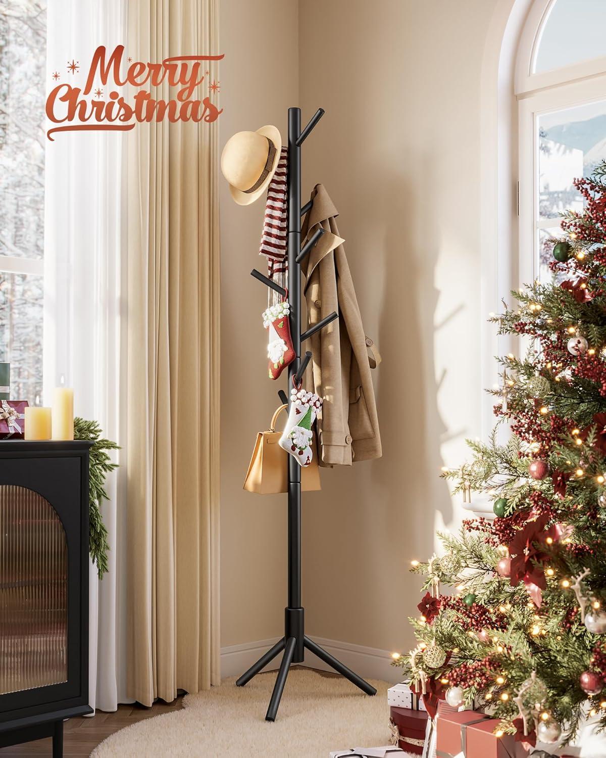 VASAGLE 8 Hooks Solid Wood Coat Rack Free Standing Coat Rack Tree-Shaped Coat Rack