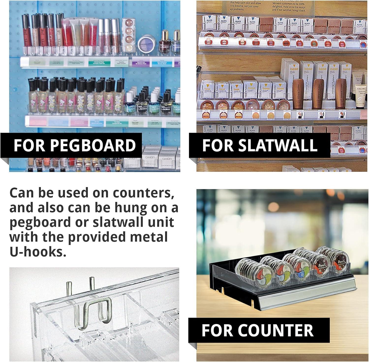 Azar Displays 225830-TALL-BLK Adjustable Tall Divider Bin Cosmetic Tray with Pushers - Customize Slot Size to Product, Black 2-Pack