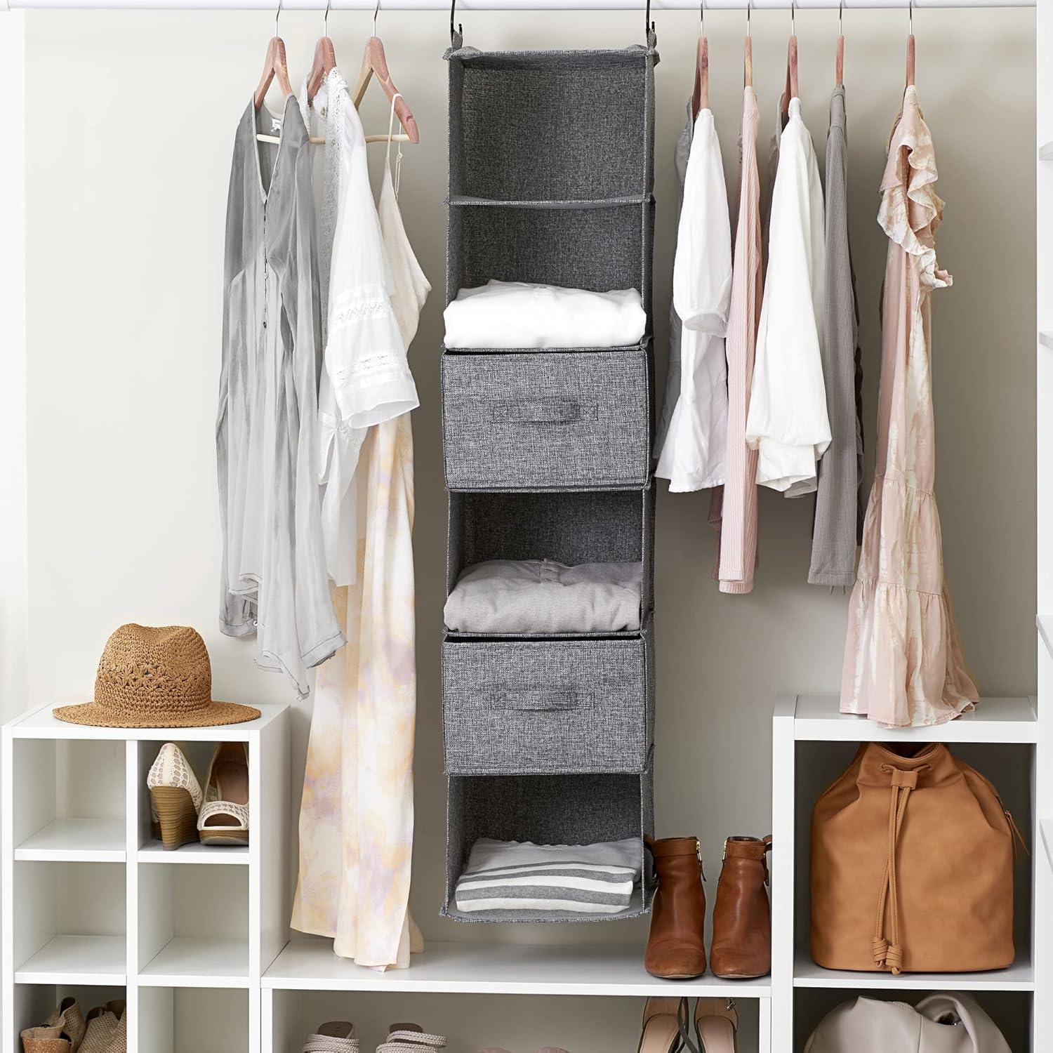Household Essentials 6 Shelf Hanging Organizer Graphite Linen: Closet Hanging Storage, Fixed Shelves, Gray, 48" Height