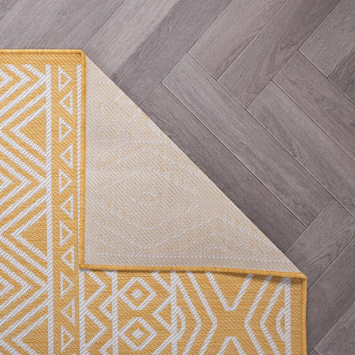 World Rug Gallery Distressed Geometric Bohemian Textured Flat Weave Indoor/Outdoor Area Rug - YELLOW 2'x7'