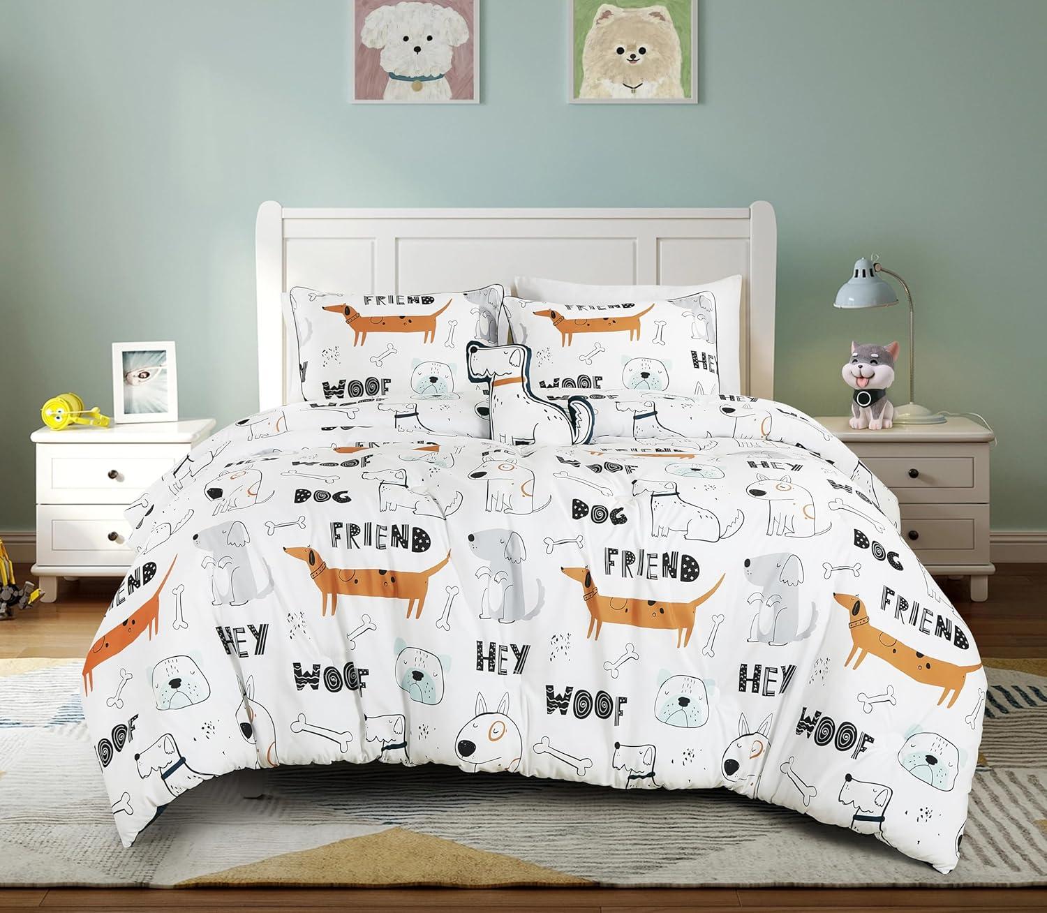 Chezmoi Collection Cartoon Dogs Kids Comforter Set w/Dog Throw Pillow