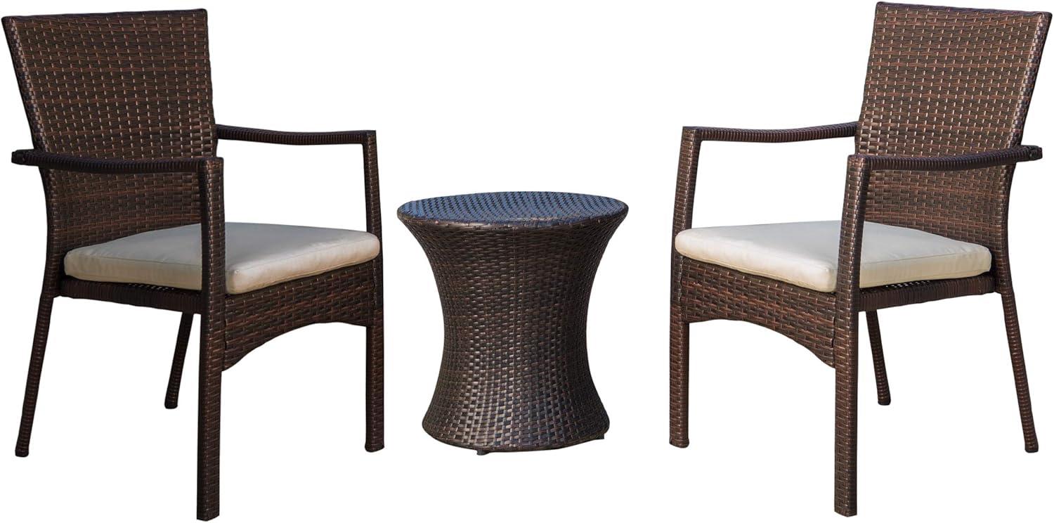 Littleton 3pc All-Weather Wicker Patio Stacking Chair Chat Set - Brown - Christopher Knight Home