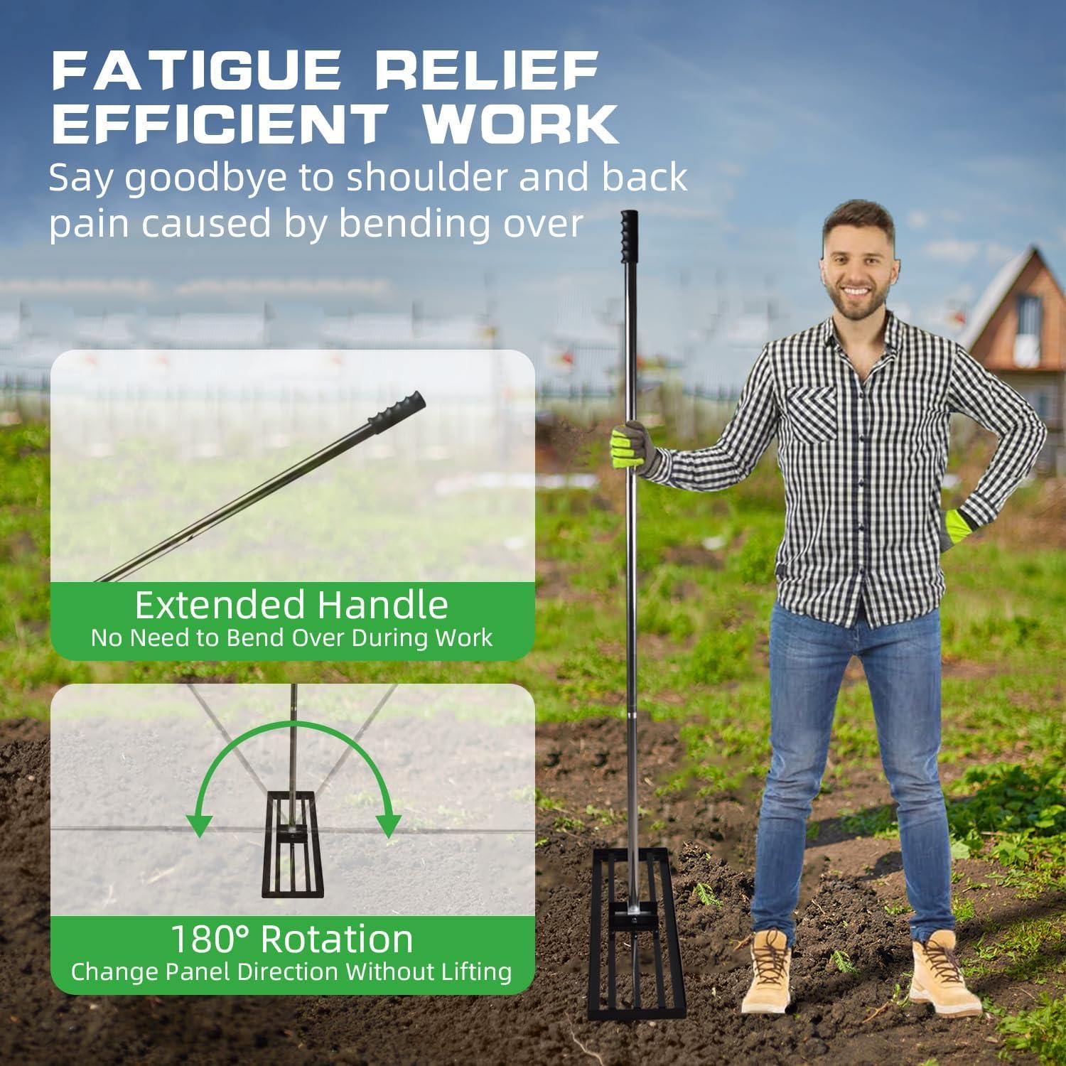 Heavy Duty Black Stainless Steel Lawn Leveling Rake with Adjustable Handle