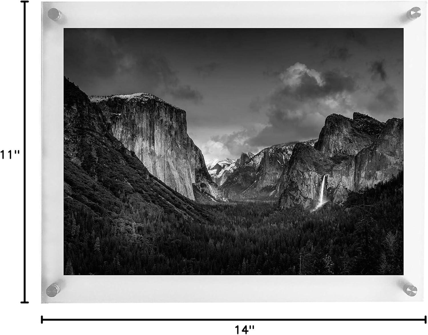 11x14 Floating Acrylic Picture Frame with Chrome Standoff Double Panel Wall Mount Photo Frame for Picture Up to inches (11x14)