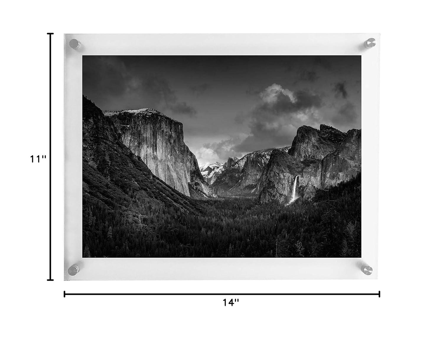 11x14 Floating Acrylic Picture Frame with Chrome Standoff Double Panel Wall Mount Photo Frame for Picture Up to inches (11x14)