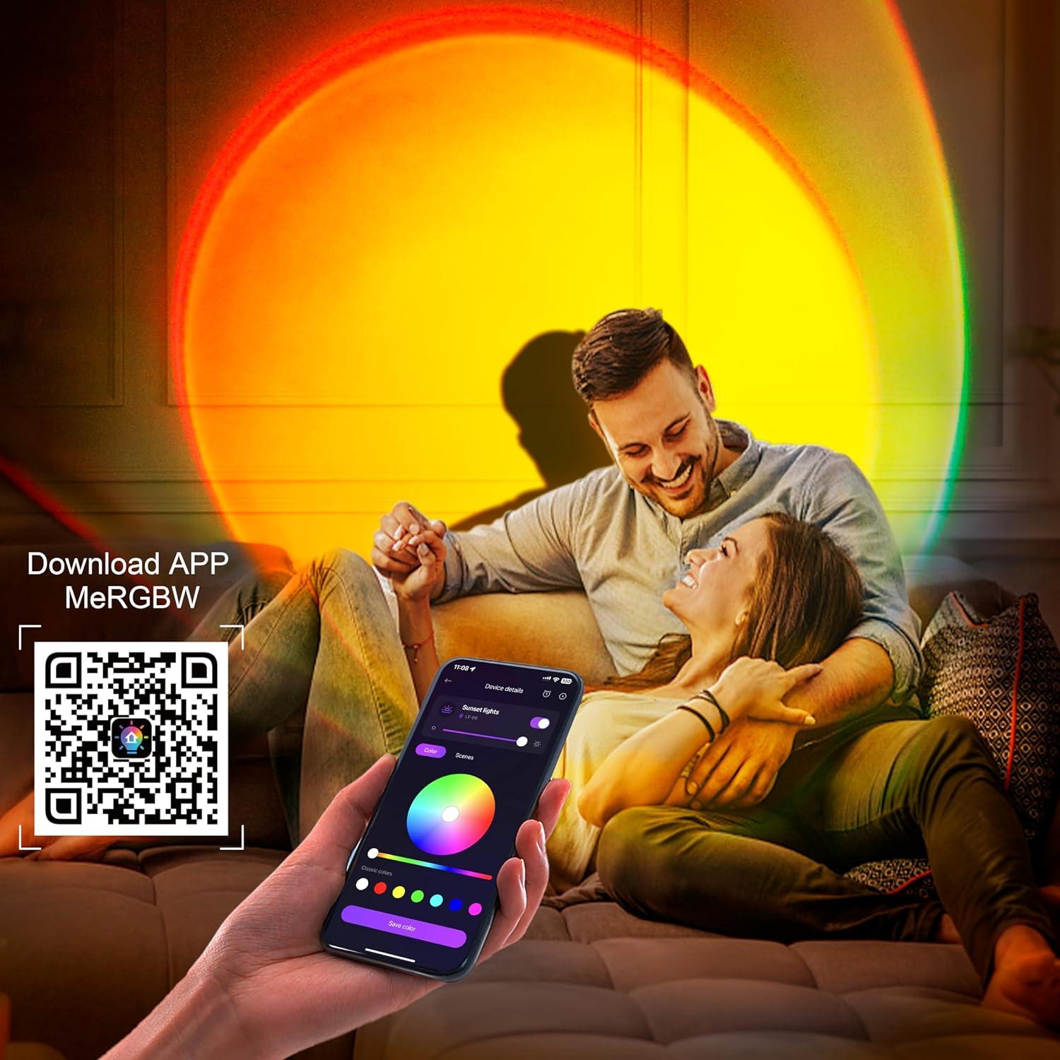 Sunset Lamp Projector Multicolor Changing LED Projection Lamp,Switch Button and APP Control 360 Degree Rotation Sunlight Lamp for Bedroom, Photography, Party, Tiktok Live, Room Decor