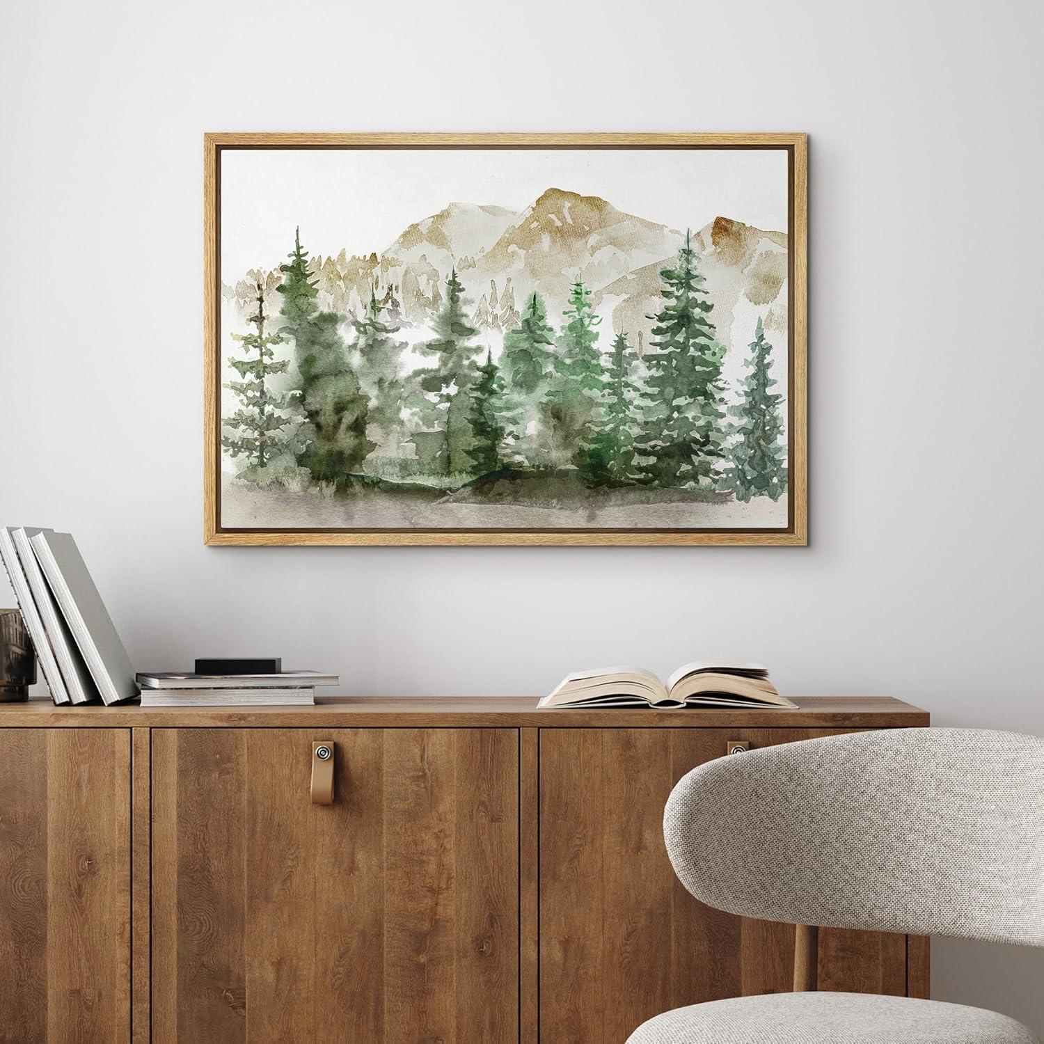 White Framed Geometric Landscape Canvas Print, 24" x 36"