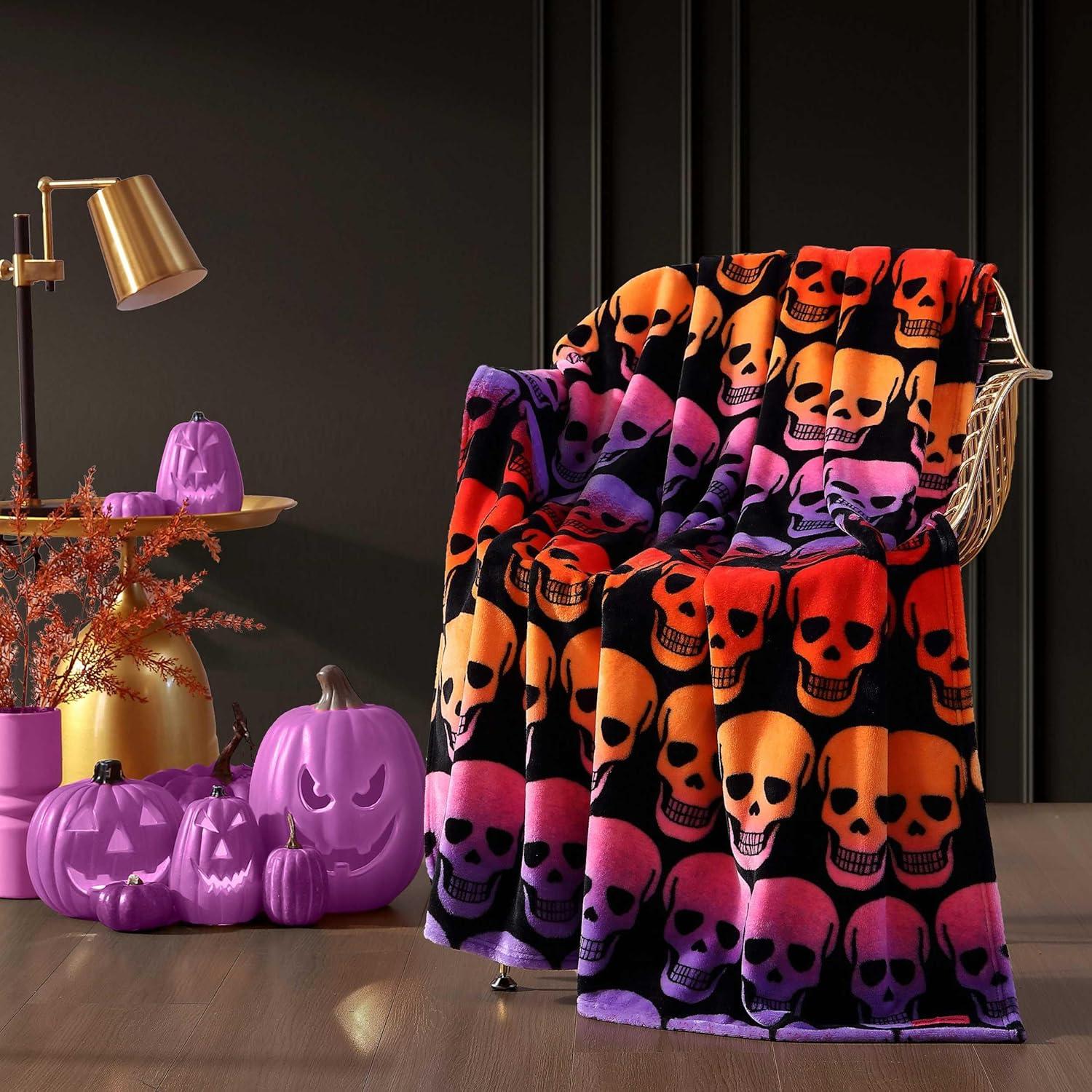 Skull Ombre Black and Multicolor Fleece Throw Blanket