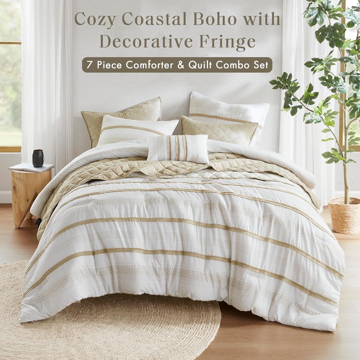 Madison Park Carolina 7 Piece Stripe Comforter And Quilt Set