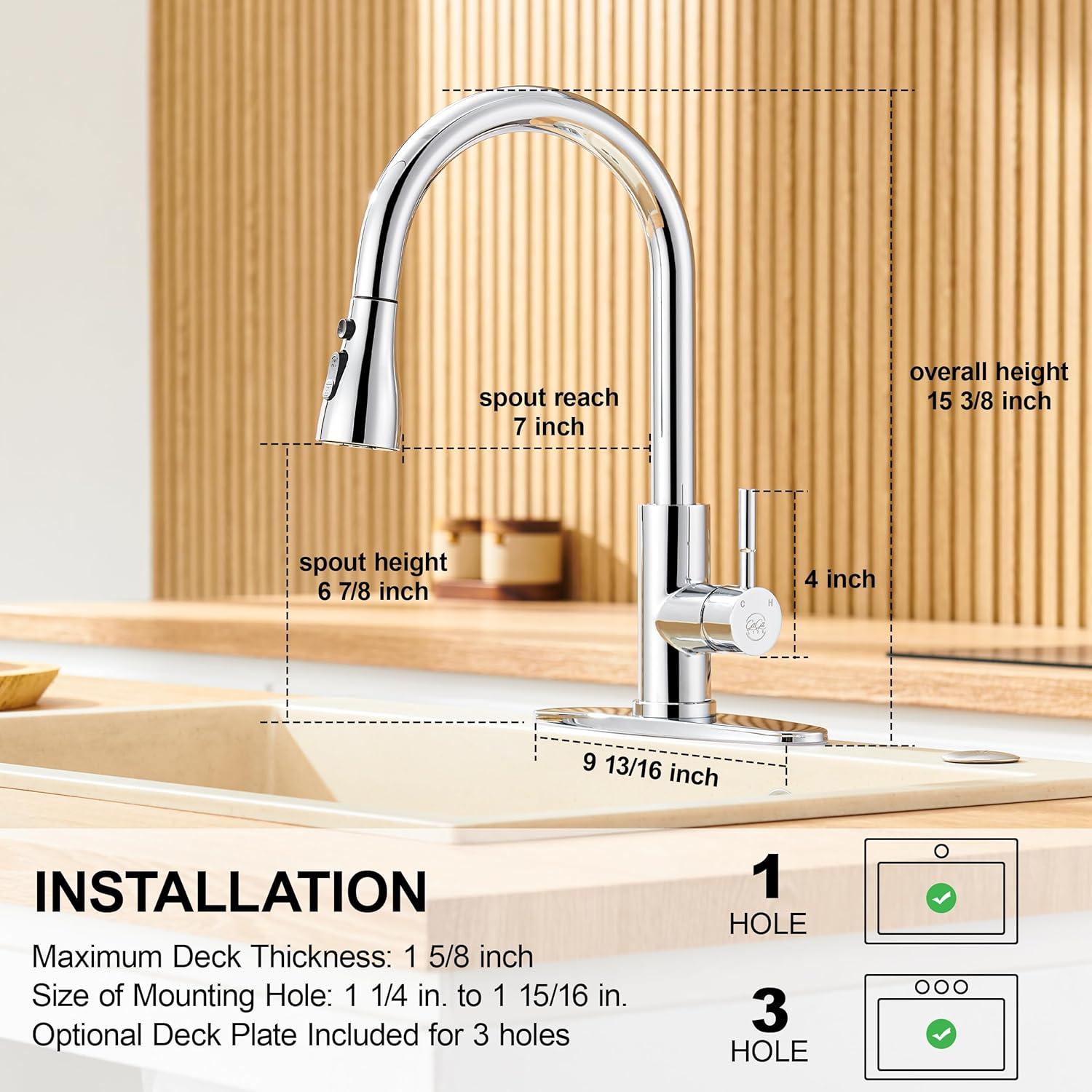 Single Handle Pull Down Sprayer Kitchen Faucet High Arc Stainless Steel Faucet with 3-Function Sprayer