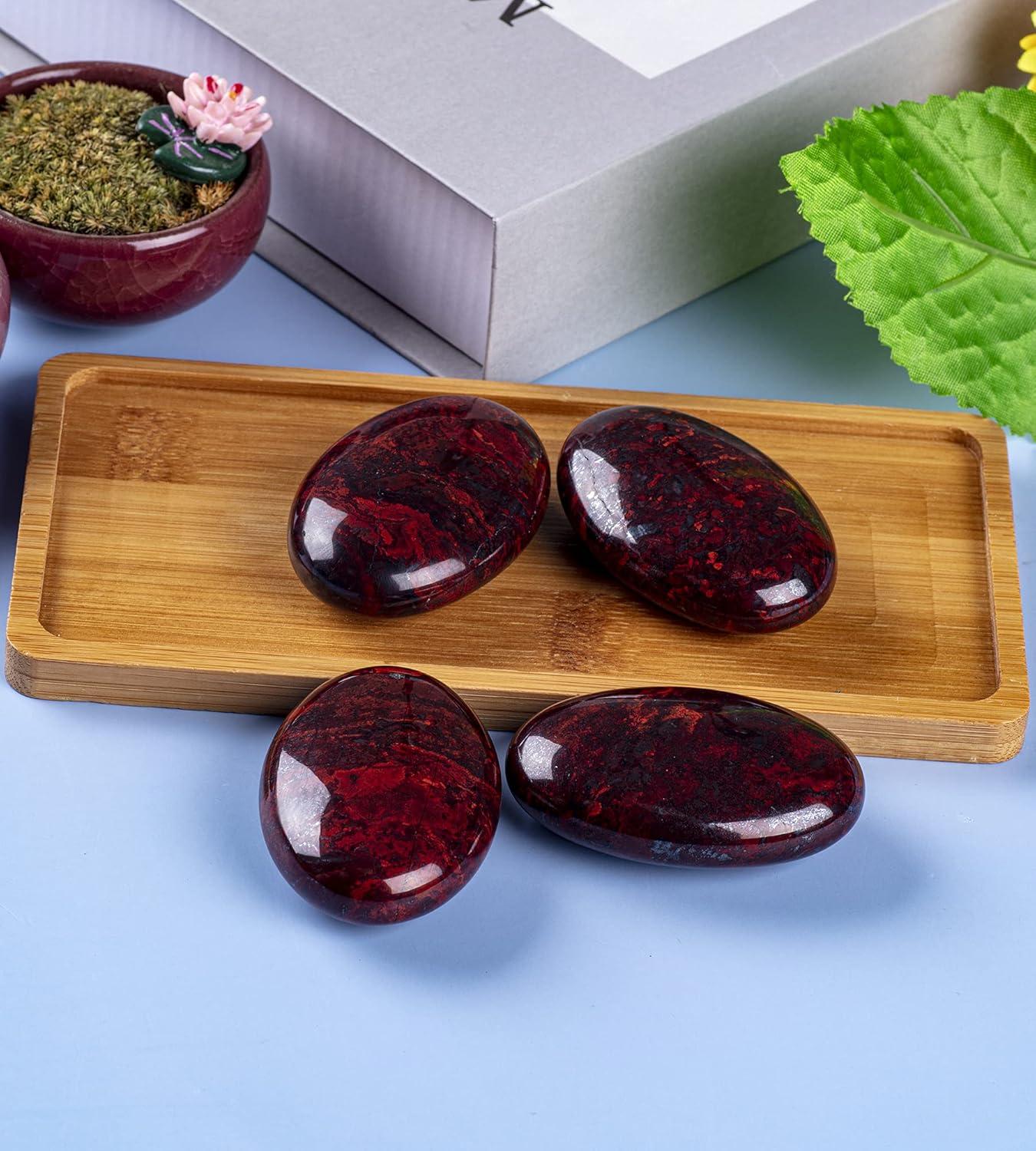 Red Flower Jasper Palm Stone Crystal Natural Chakra Therapy Polished Healing Crystal Oval Pocket Gemstone for Anxiety Stress Relief